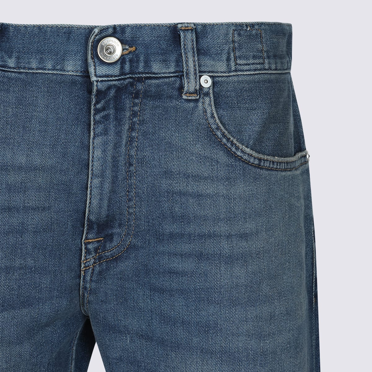 Eleventy Straight Trousers With Belt Loops And Faded Wash In Blue