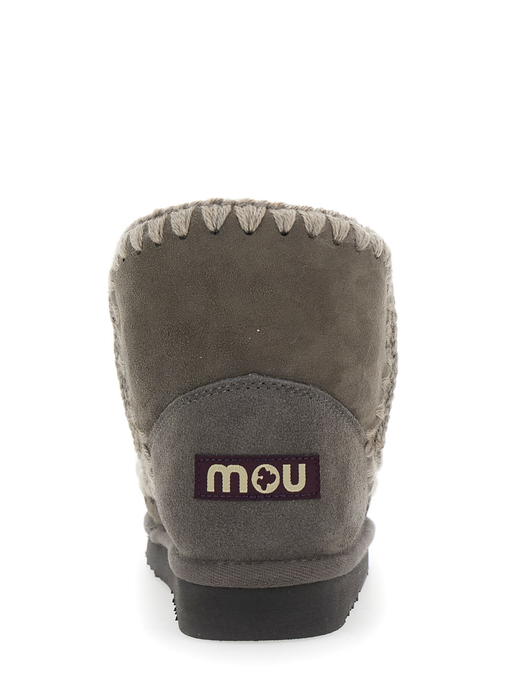 Mou Eskimo Grey Ankle Boots With Crochet Details And Logo Patch On The Rear In Suede Woman In Gray