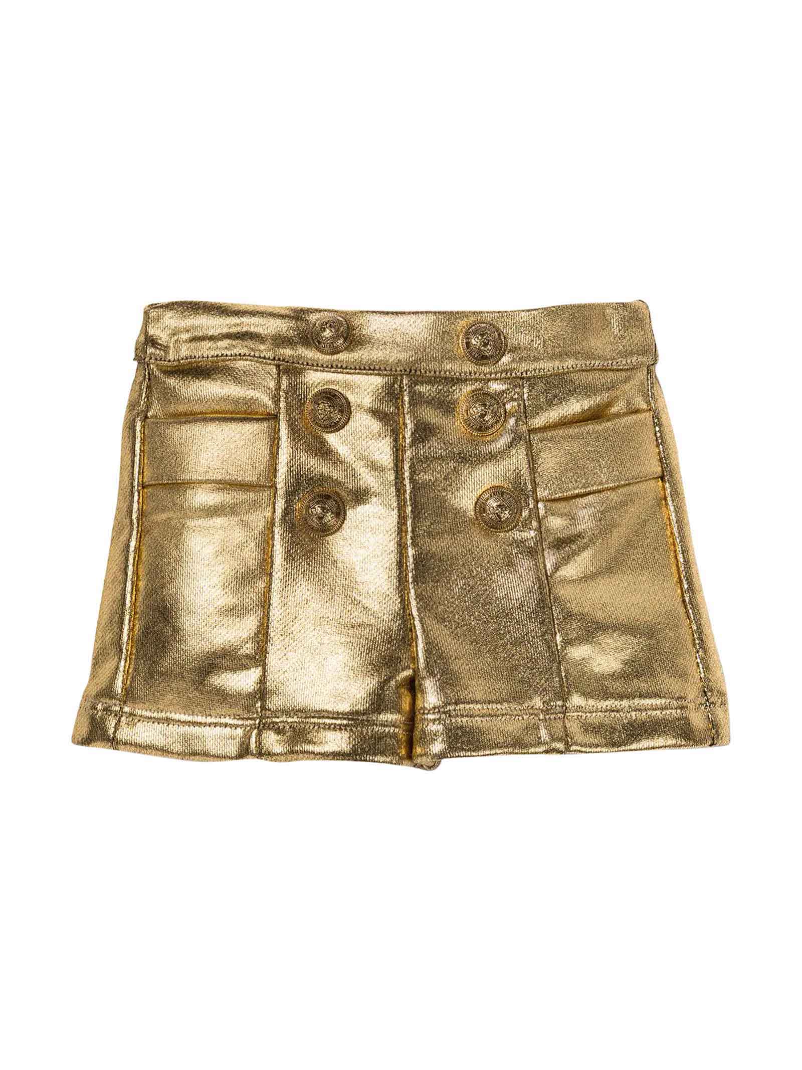 Balmain Metallic Gold Shorts With Buttons