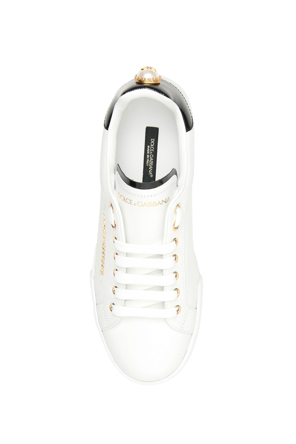 Shop Dolce & Gabbana Portofino Sneakers With Pearl In White/black