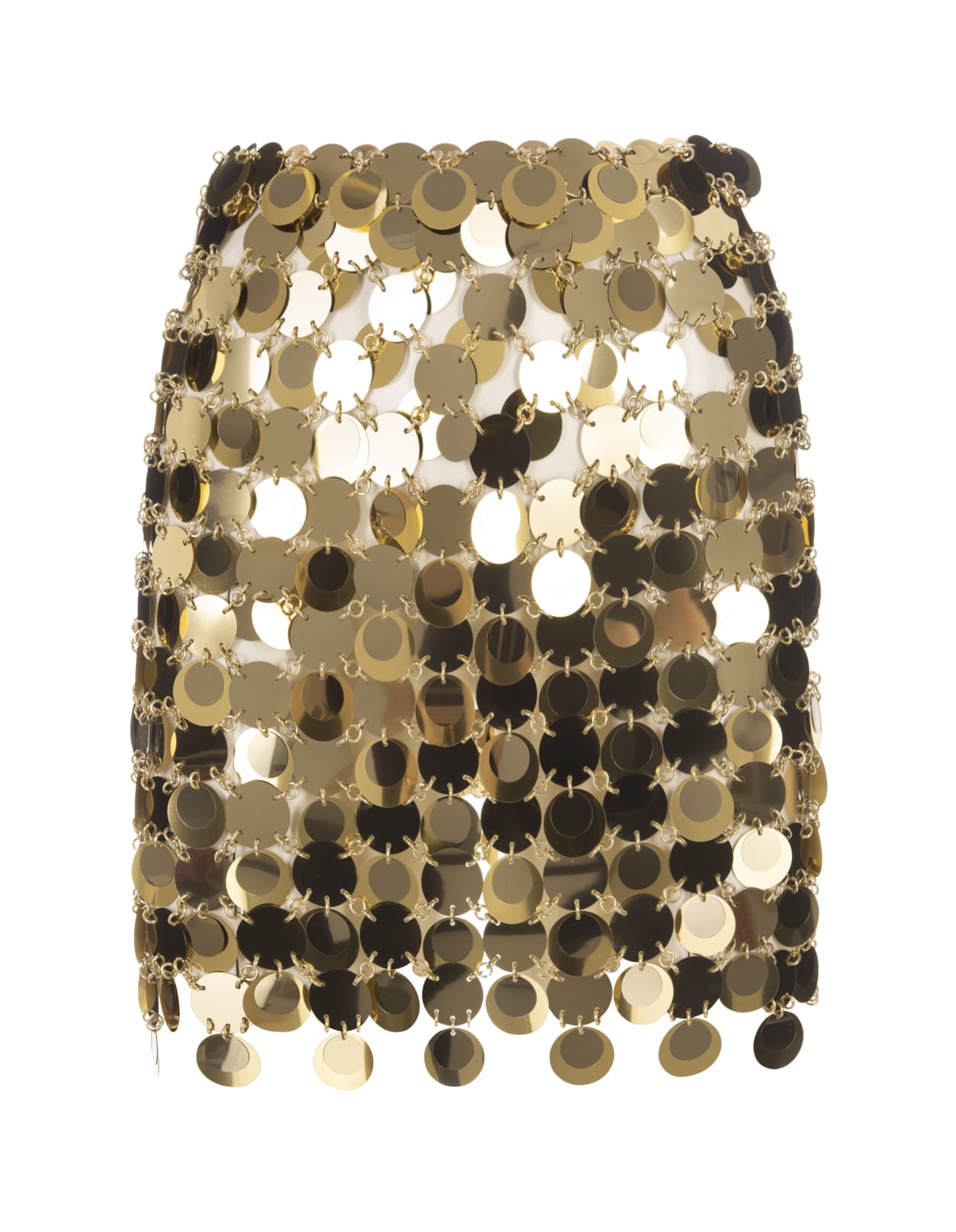 Shop Paco Rabanne Mini Skirt With Golden Mirror Effect Discs