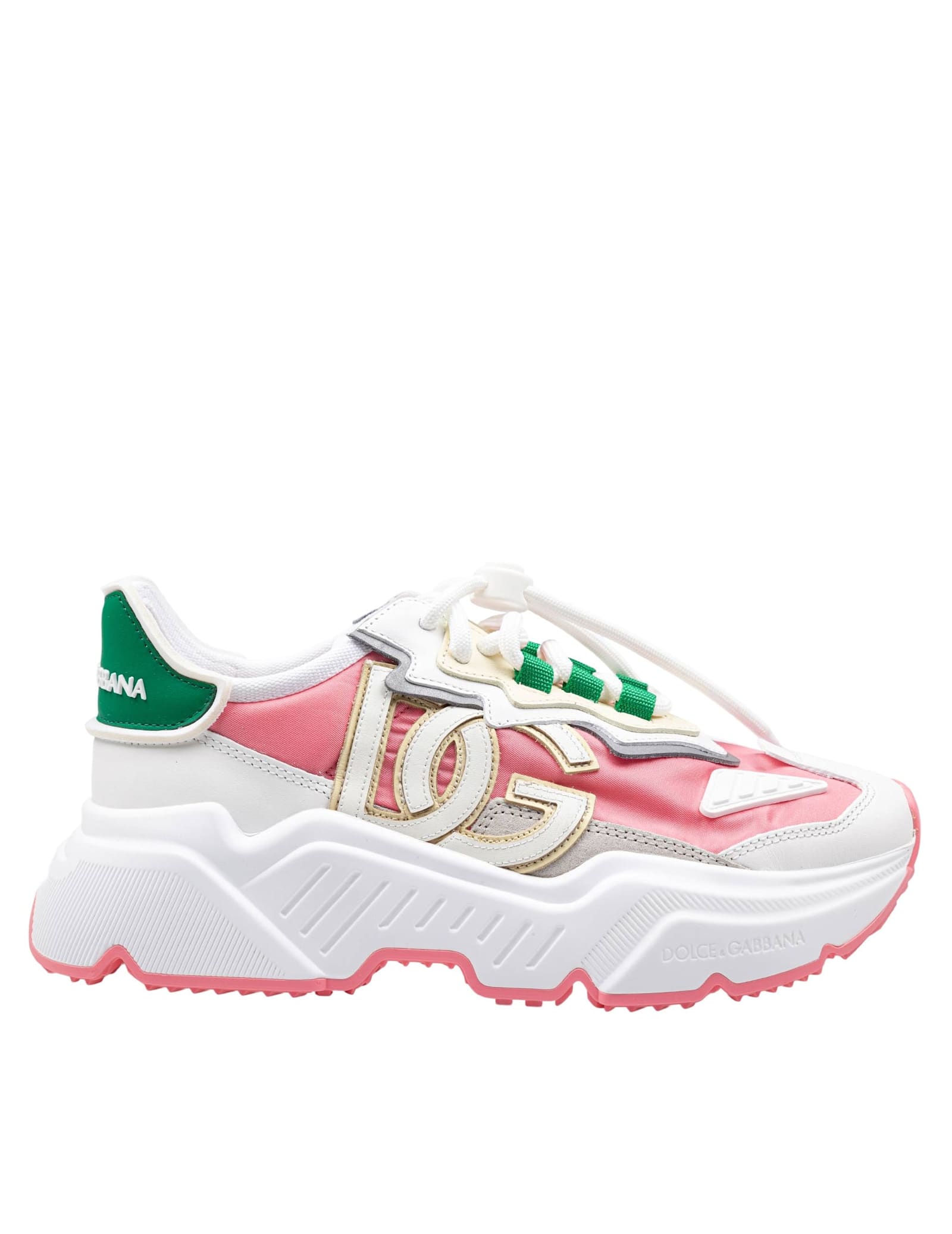 Dolce & Gabbana Daymaster Sneakers In Nylon And Leather Color White And Pink