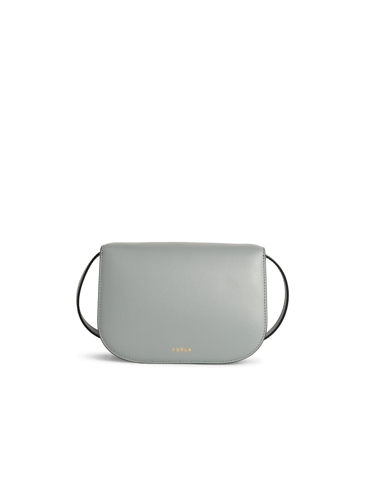 Furla Light Blue Leather Mini Sfera Crossbody Bag In Gray