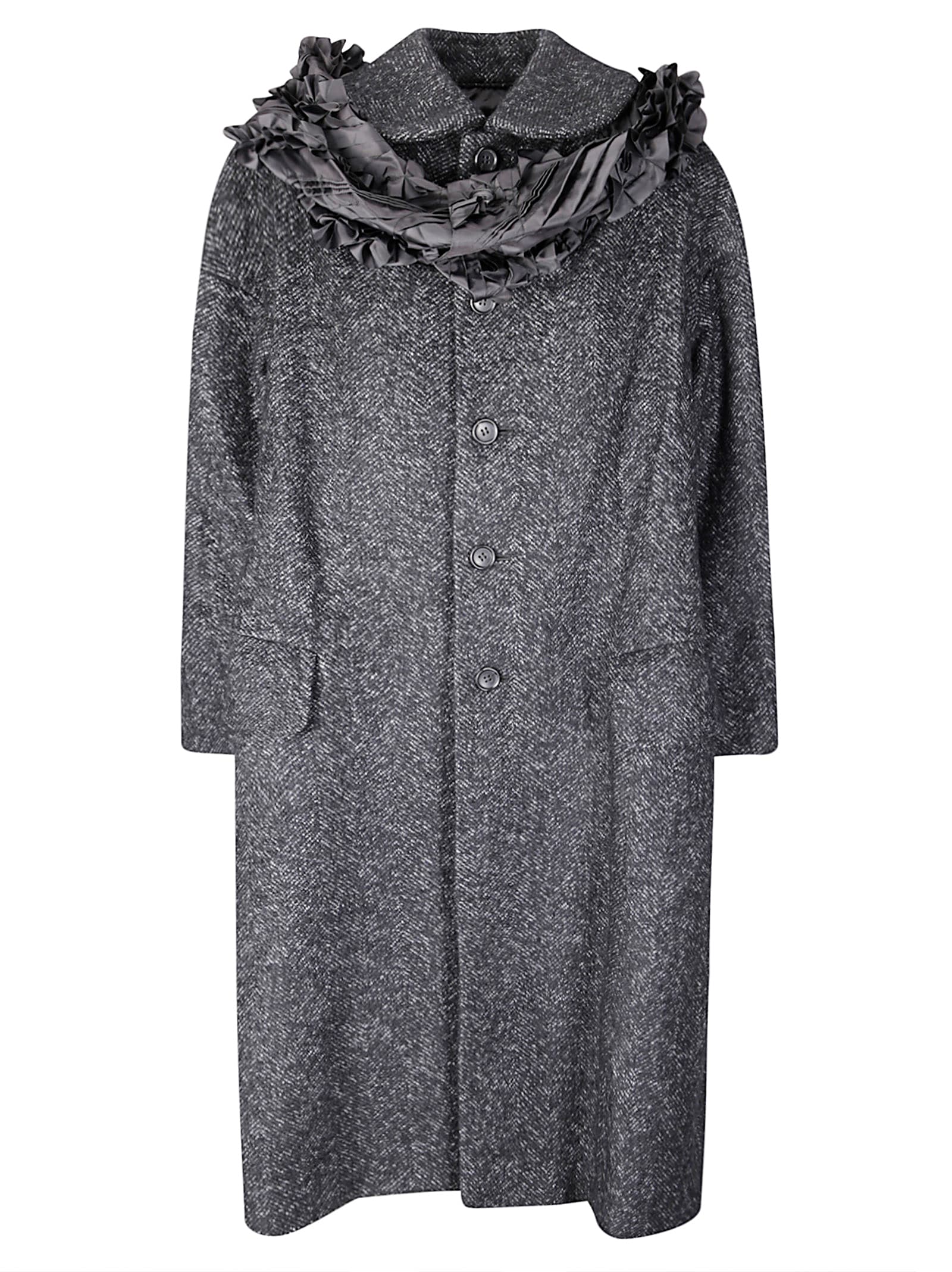 Comme Des Garçons Long Coat With Textured Fabric In Black