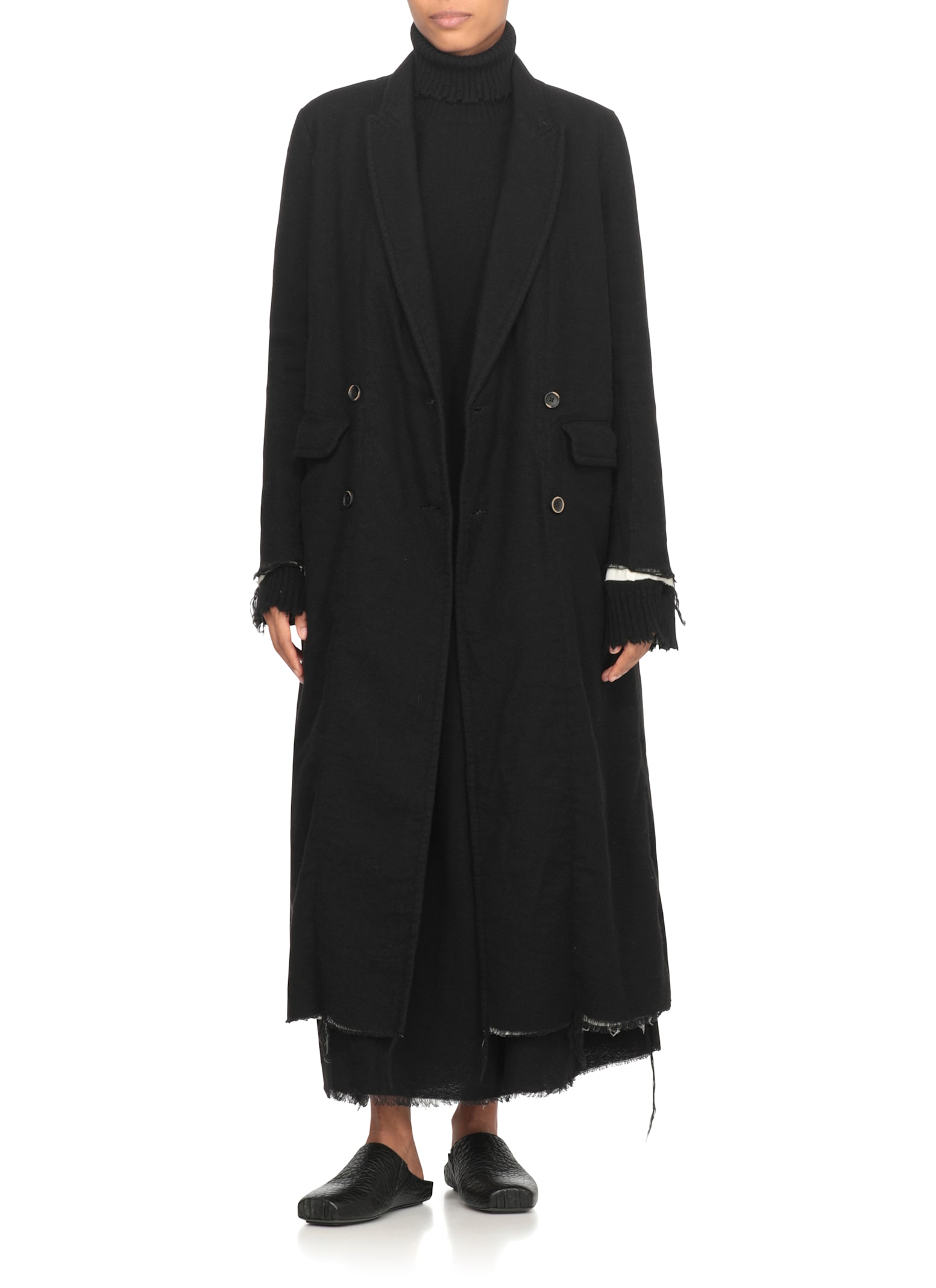 Uma Wang Midi Skirt With Pleats And Buttons In Black