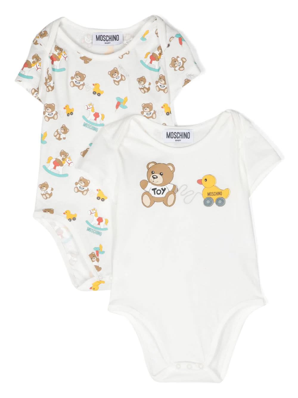 Shop Moschino 2 White Bodysuits Set With  Baby Print