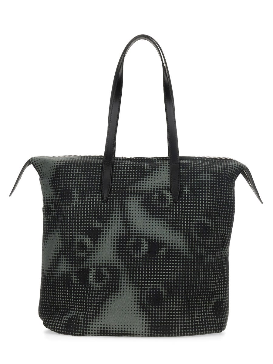 Shop Dries Van Noten Printed Cotton Denim Tote Bag In Black