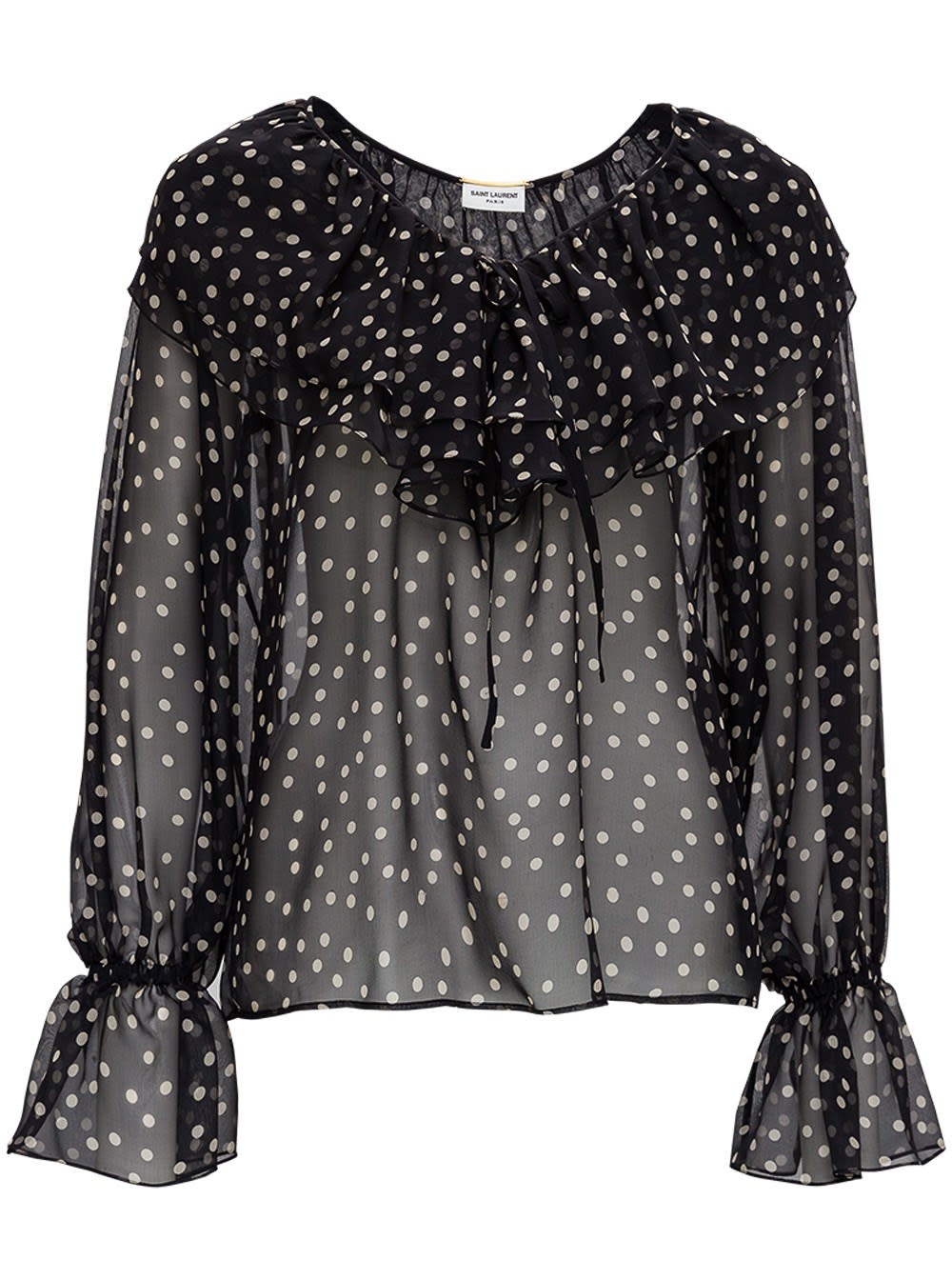 Saint Laurent Polka Dot Silk Shirt With Ruffle Detail