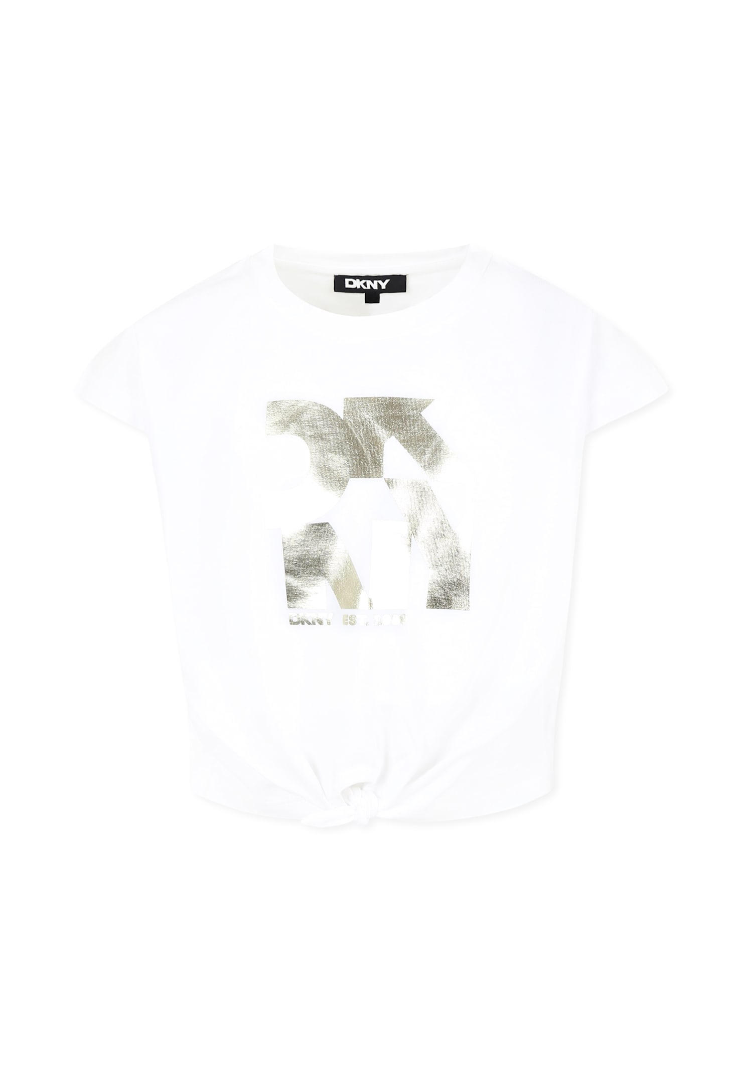 Dkny White Crop T-shirt For Girl With Logo In White