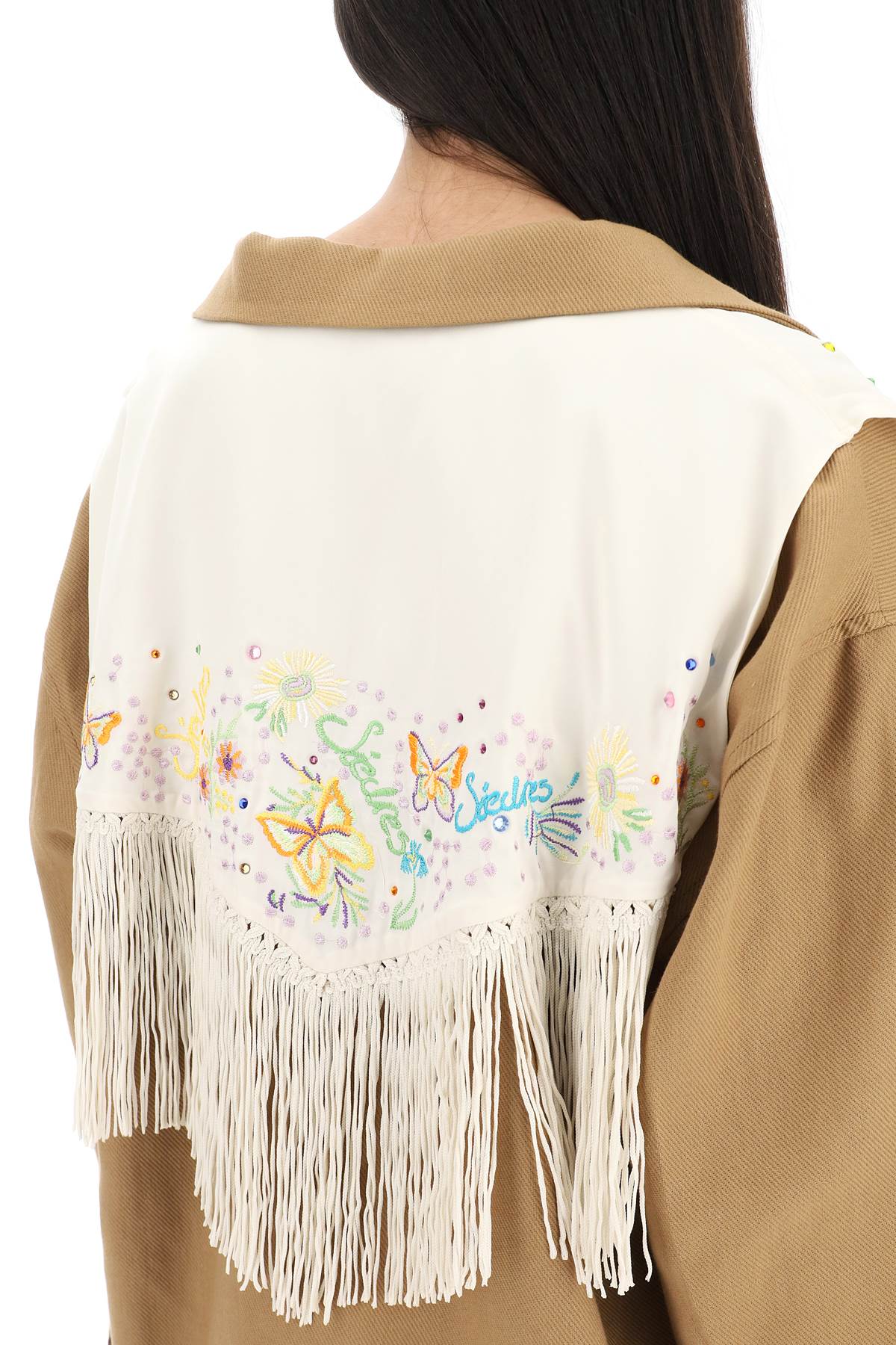 Shop Siedres Overshirt With Embroidered Fringed Panel In Multi (brown)