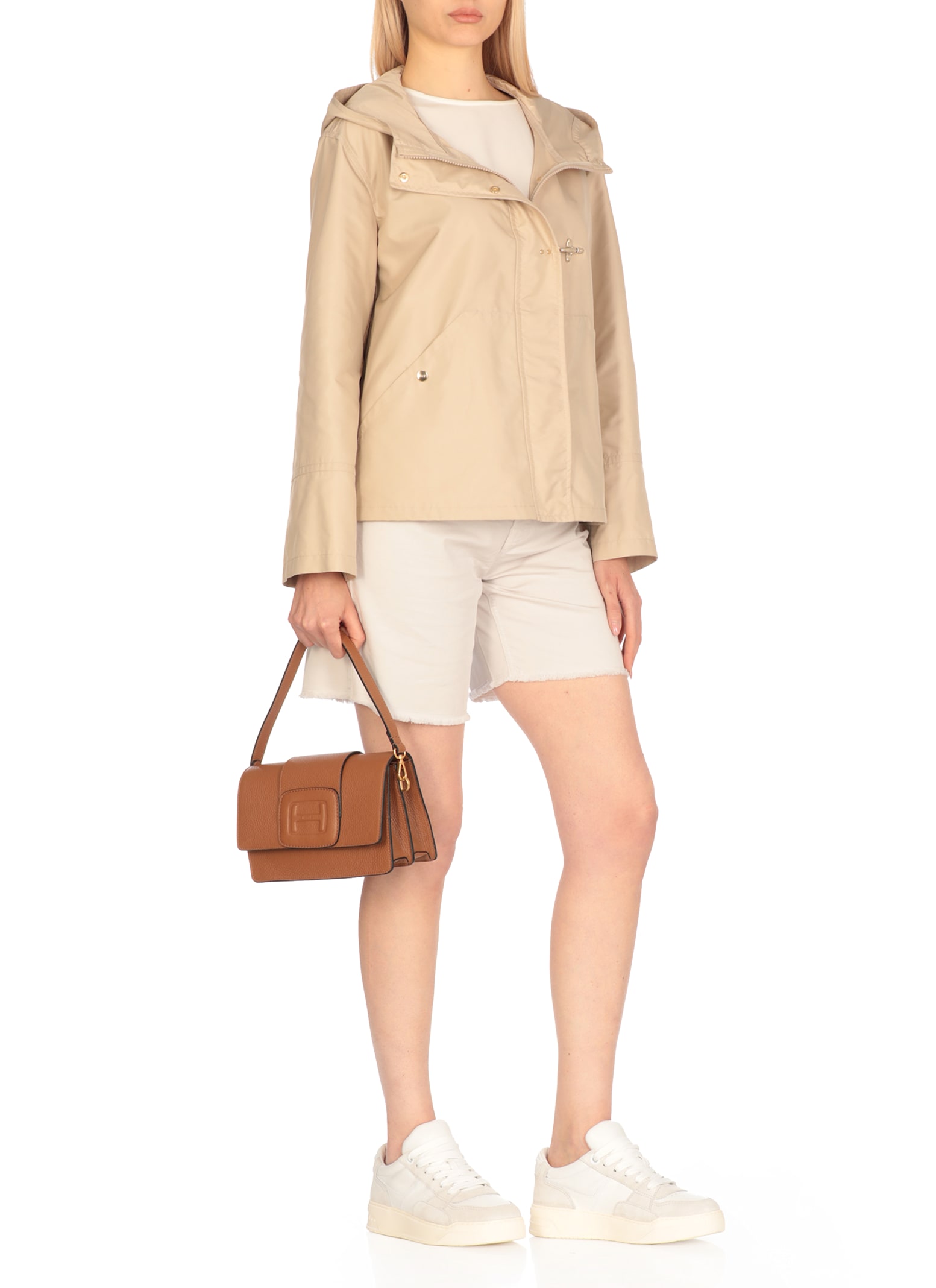 Fay Waterproof Short Parka Jacket In Beige