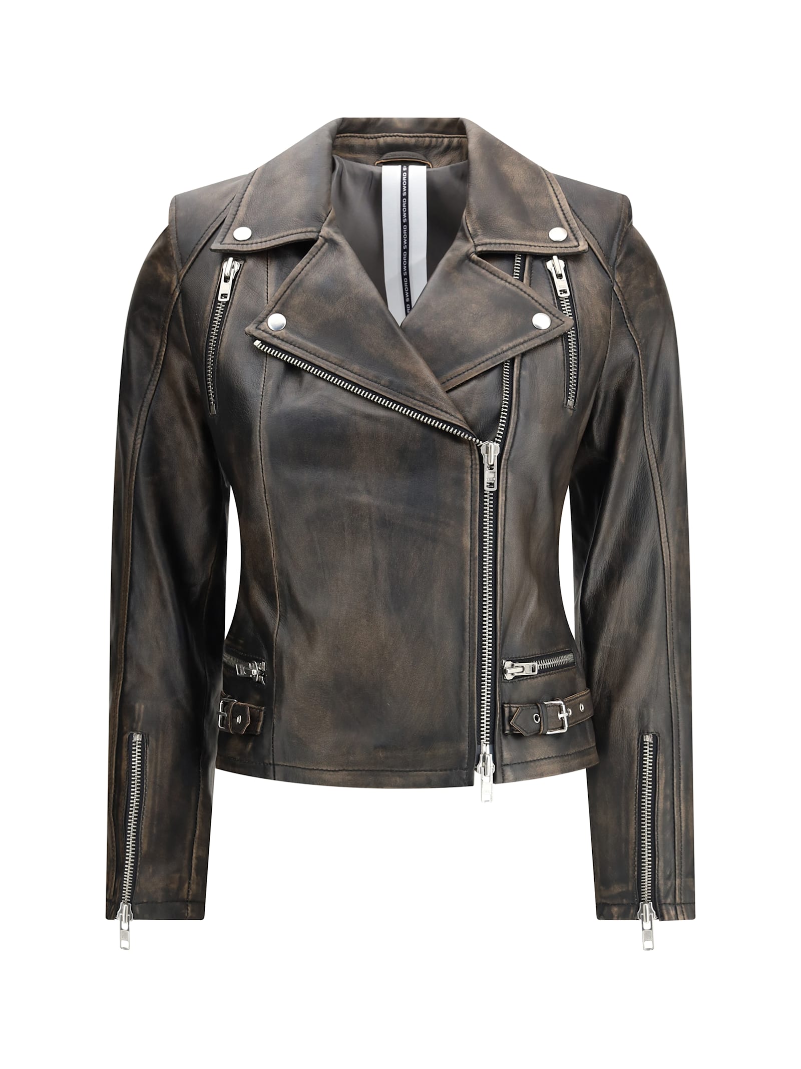 Sword 6.6.44 Cropped Leather Biker Jacket In Black