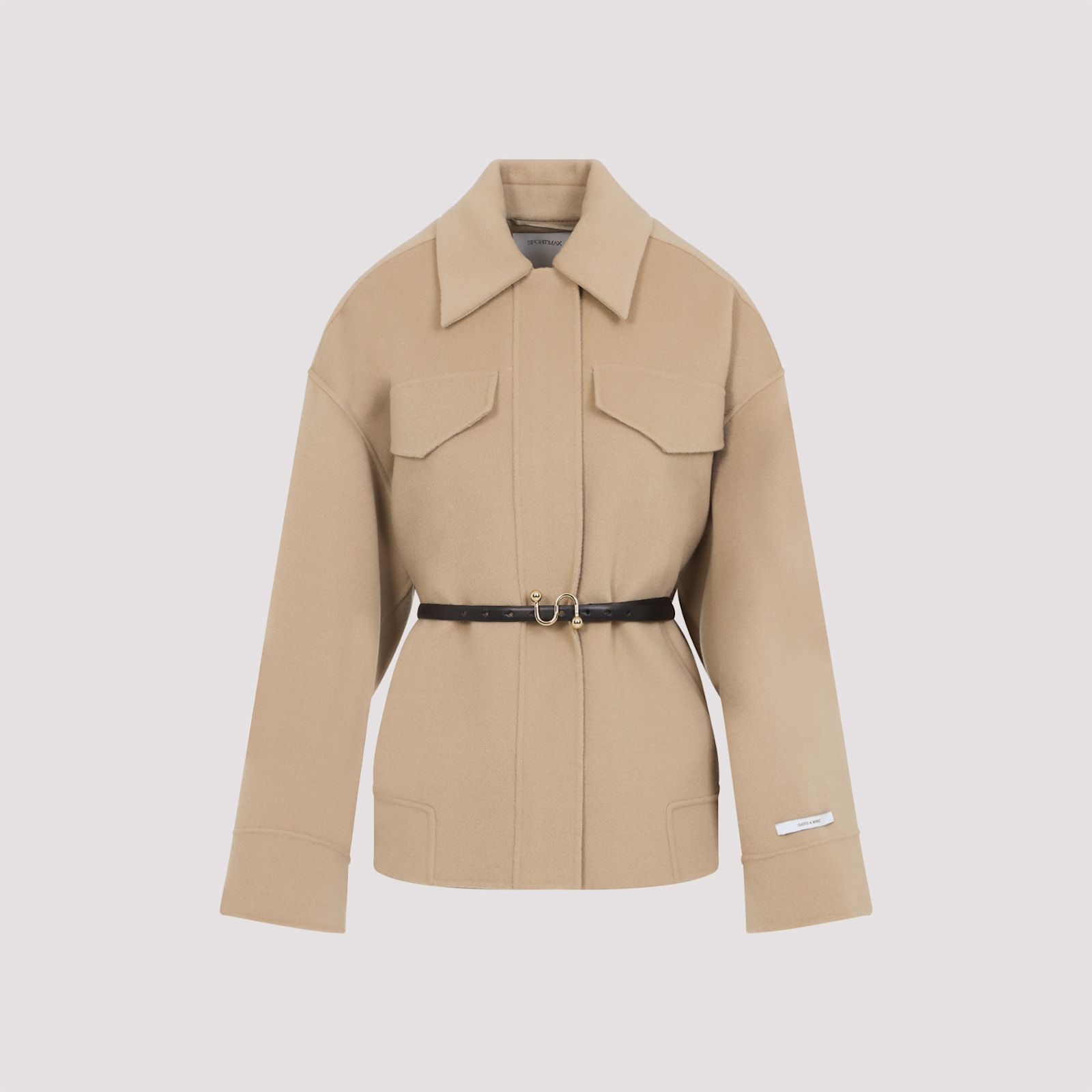 Sportmax Wool Jacket Belt Flap Pockets In Neutral