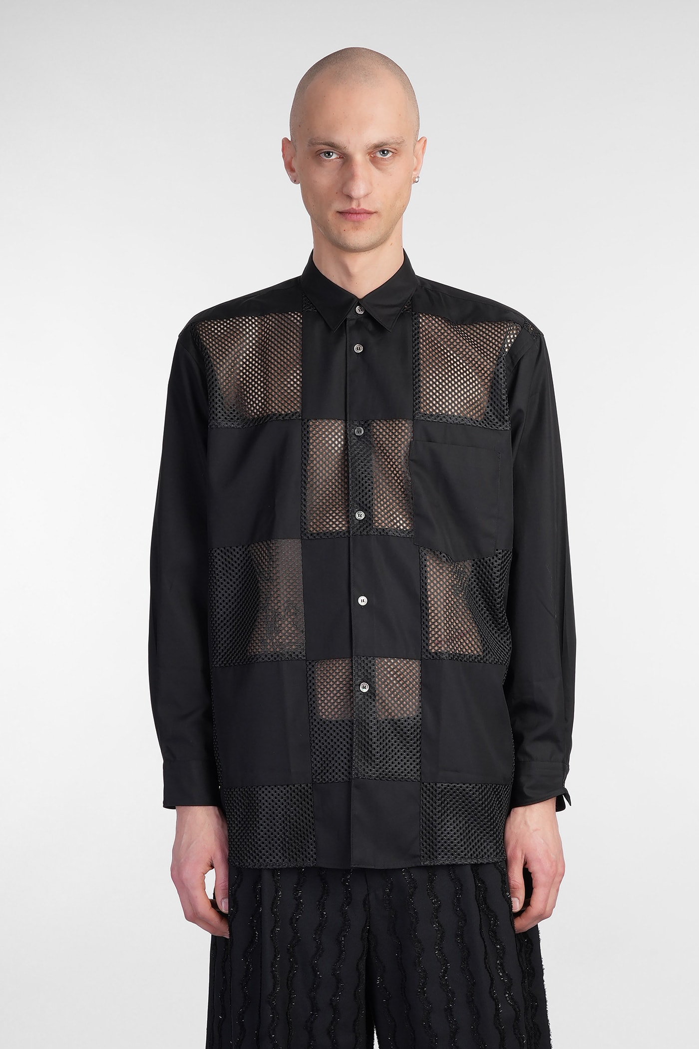 Comme Des Garçons Homme Deux Black Cotton And Mesh Shirt