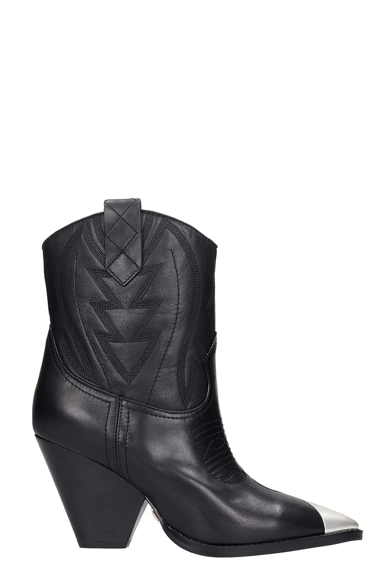 Lola Cruz Texan Ankle Boots In Black Leather