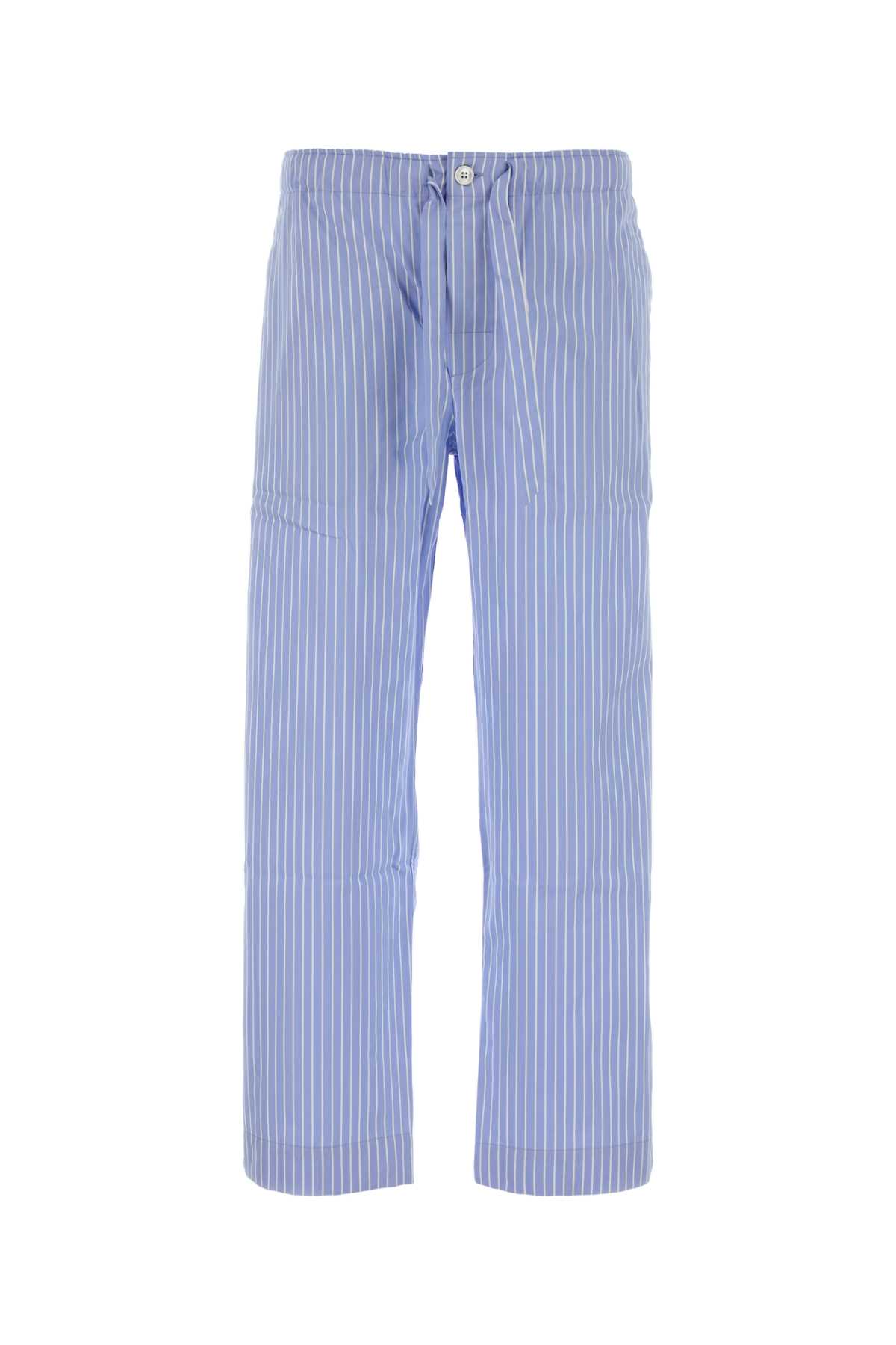Tekla Embroidered Cotton Sateen Pant In Blue