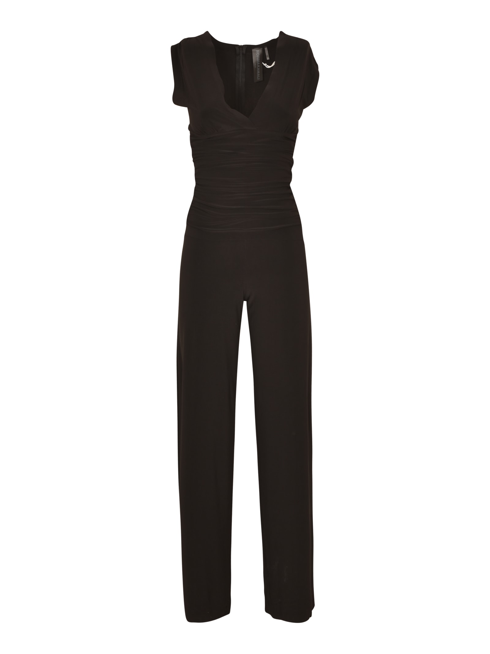 Shop Norma Kamali Rear Zip Sleeveless V-neck Bodysuit In Black