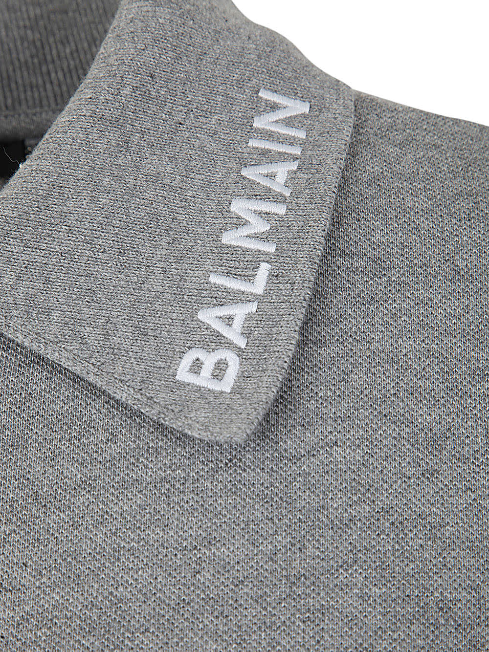 Shop Balmain Stitch Collar Polo Straight Fit In Ydu Gris Chiné Blanc