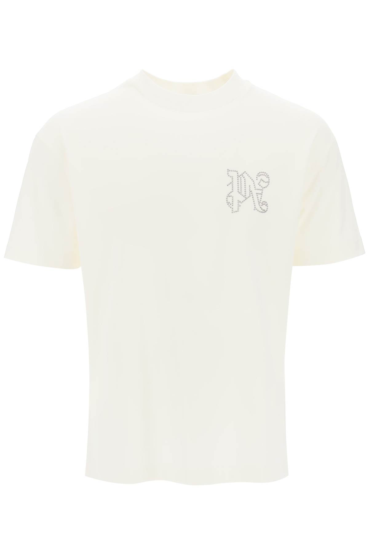 Shop Palm Angels T-shirt With Studded Monogram In Off White Gunm (white)