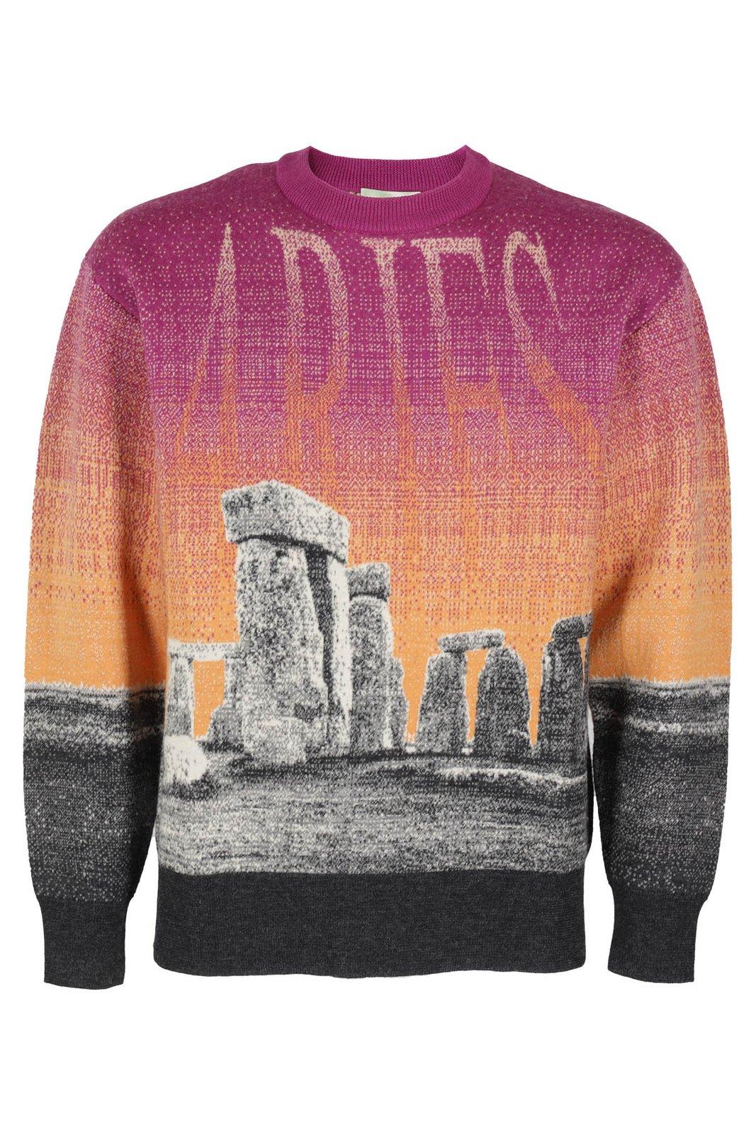 Shop Aries Henge Illustration-style Intarsia Knit Jumper In Multicolor
