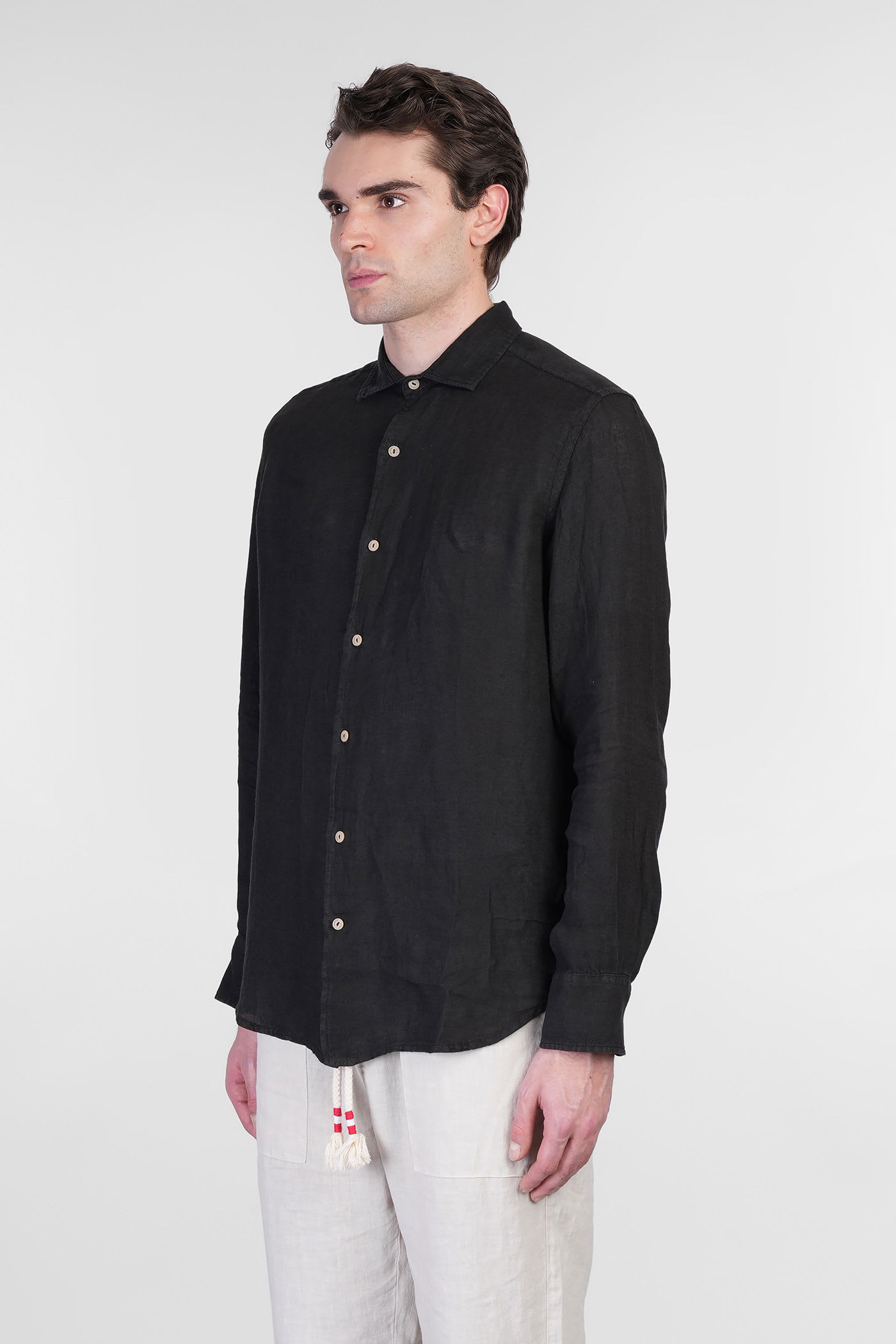 Mc2 Saint Barth Pamplona Shirt In Black Linen In Black