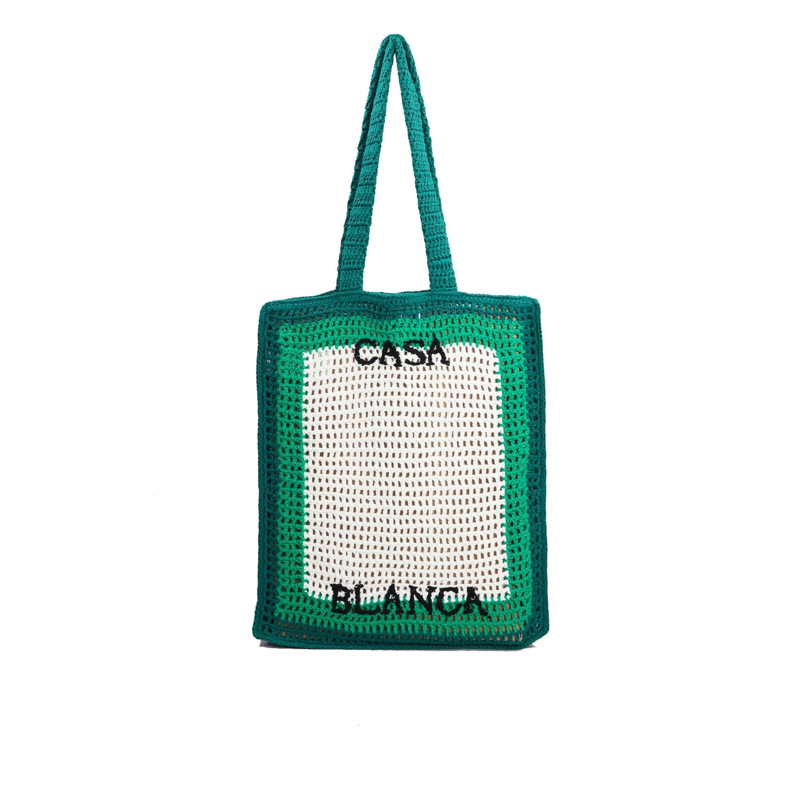 Casablanca Logo Cotton Crochet Tote Bag In Green
