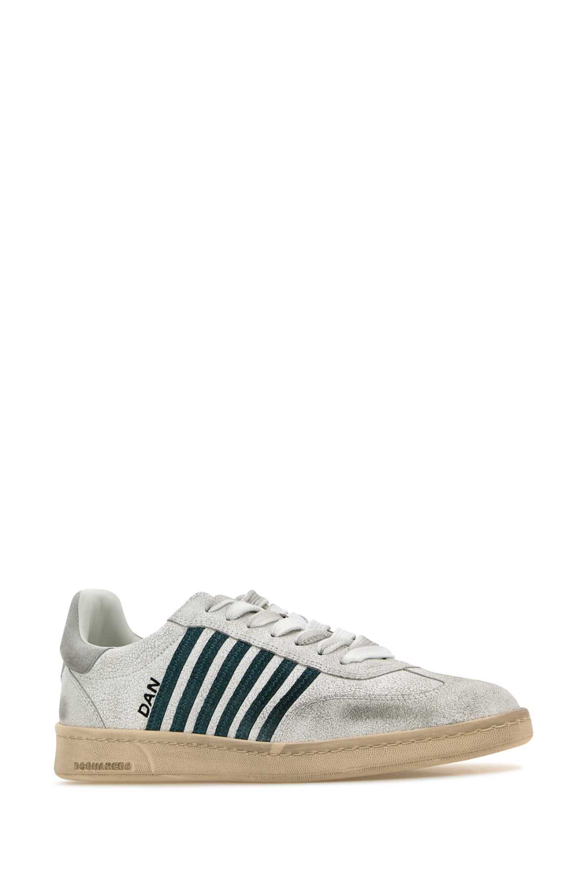 Shop Dsquared2 White Leather Boxer Sneakers In Bianocverdegrigio