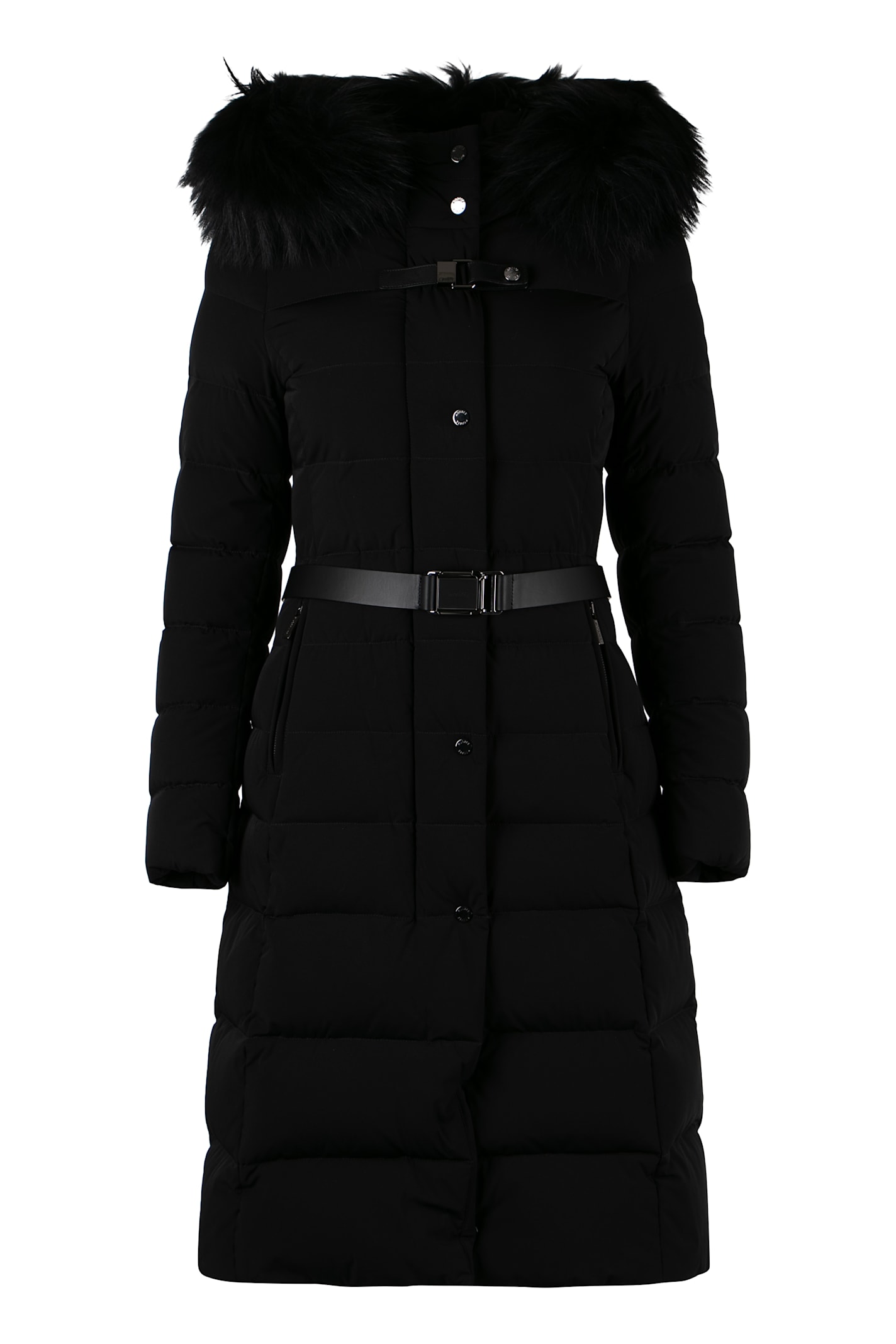 Moorer Niki Belted Long Down Jacket In Black