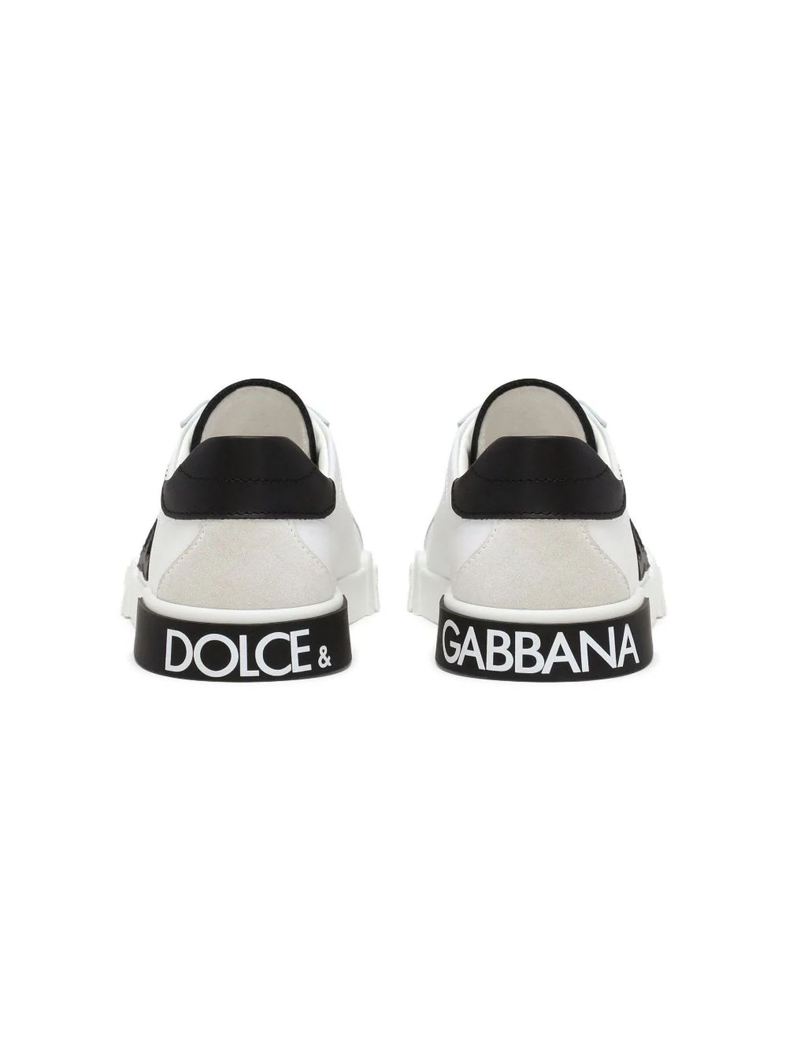 Shop Dolce & Gabbana White Calf Leather Sneakers In Bianco Nero