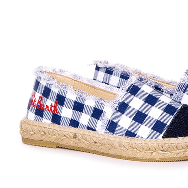 Shop Mc2 Saint Barth Gingham Print Canvas Espadrillas With Embroidery In Blue