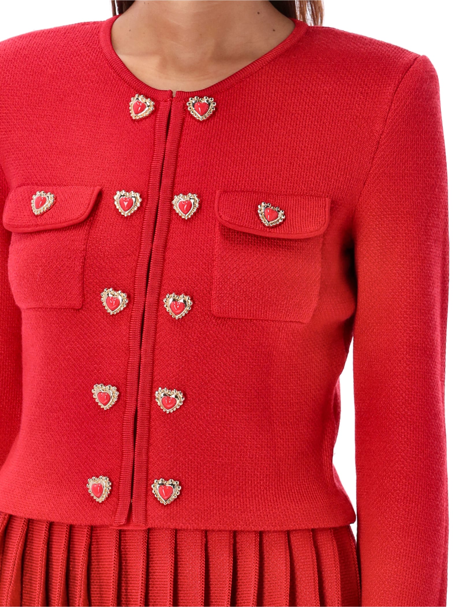 Shop Self-portrait Buttoned Heart Cardigan In Red