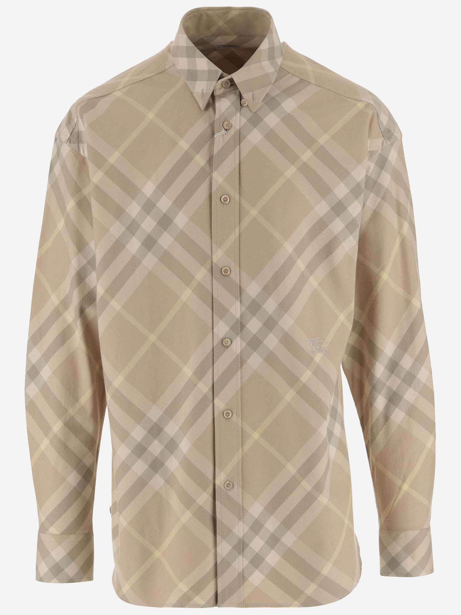 Shop Burberry Cotton Shirt With Check Pattern In Flax Ip Check