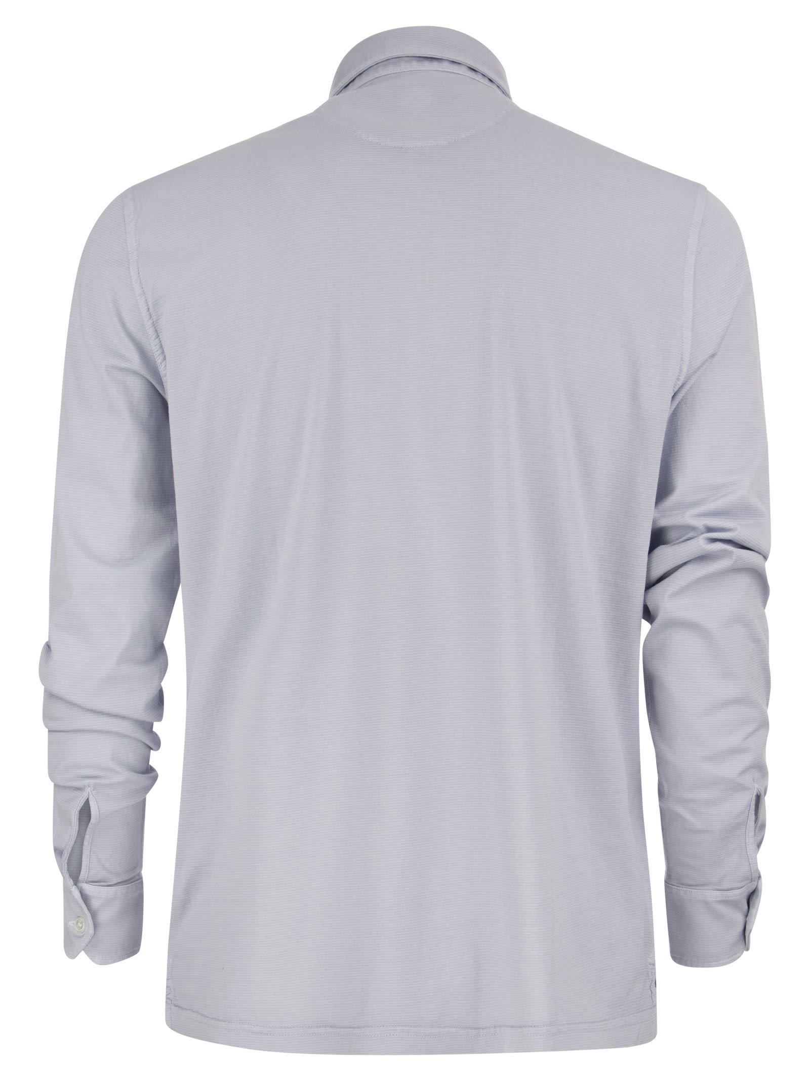 Shop Fedeli Long-sleeved Cotton Polo Shirt In Light Blue