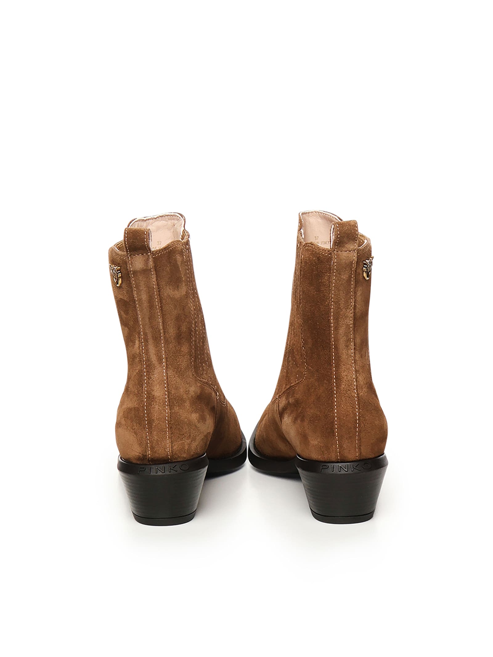Shop Pinko Suede Ankle Cowboy Boots In Brown