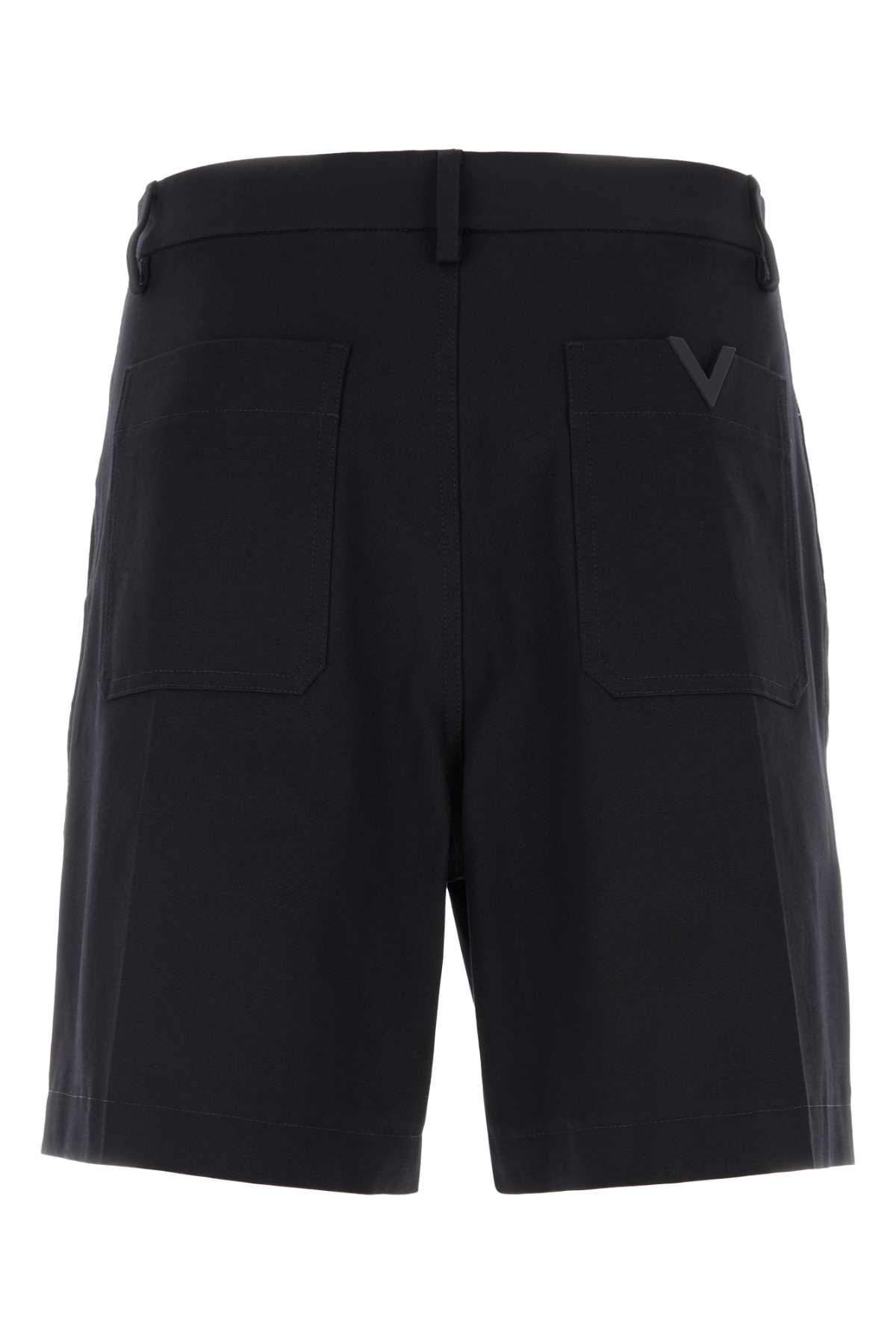 Shop Valentino Midnight Blue Stretch Cotton Bermuda Shorts In Navy