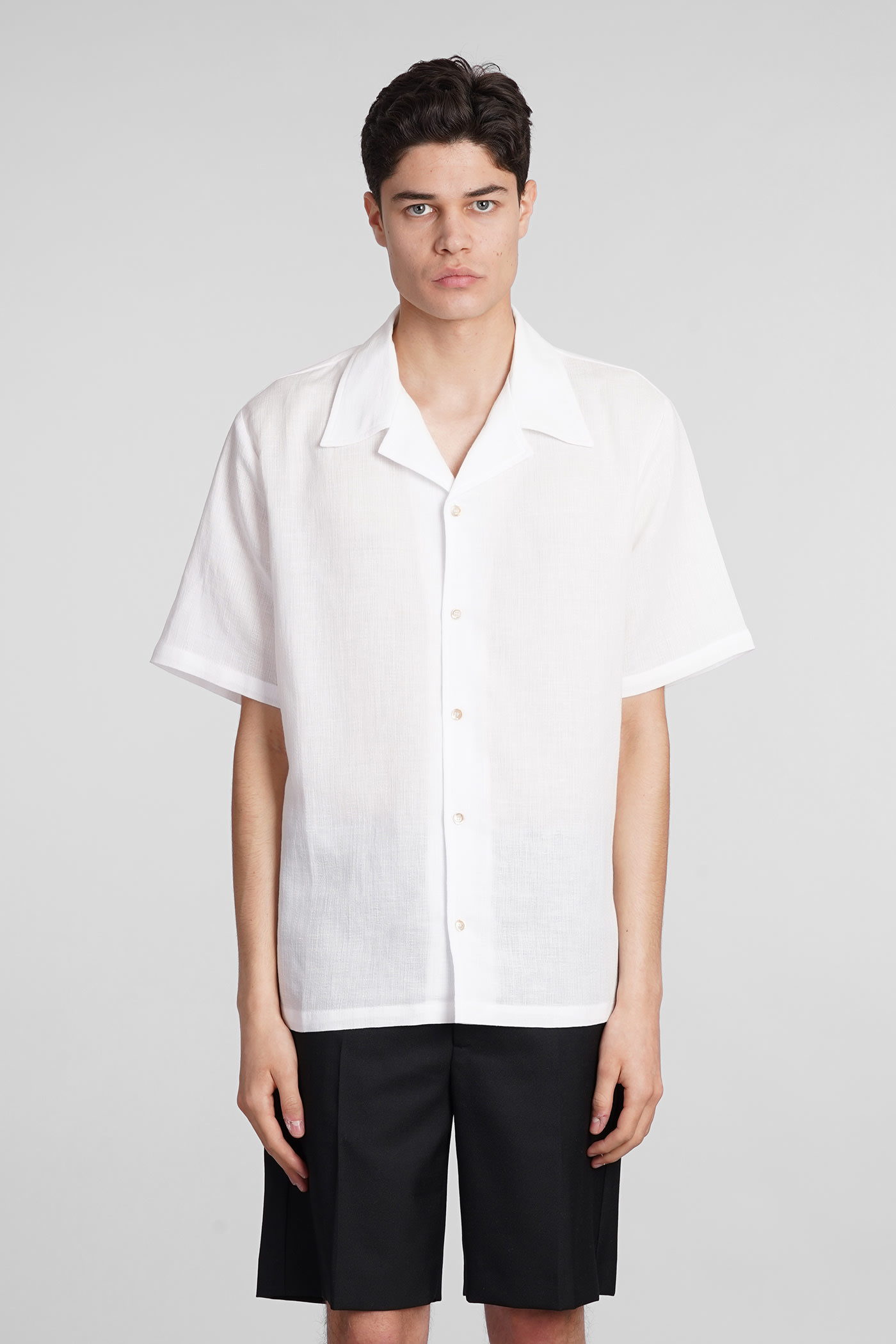 Shop Séfr Shirt In White Cotton And Linen