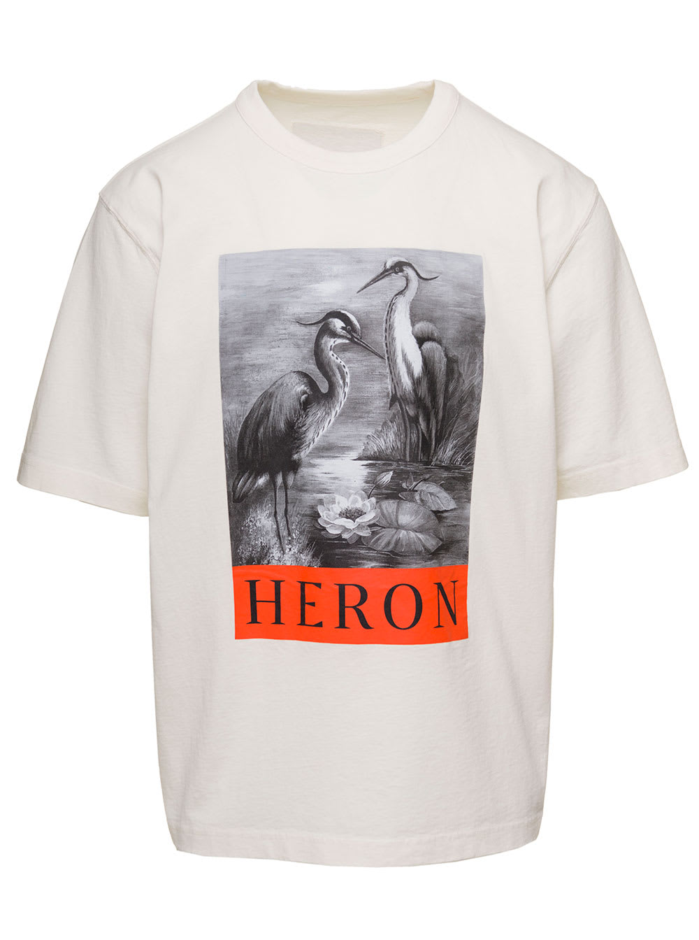White Crewneck Printed T-shirt In Cotton Man Heron Preston