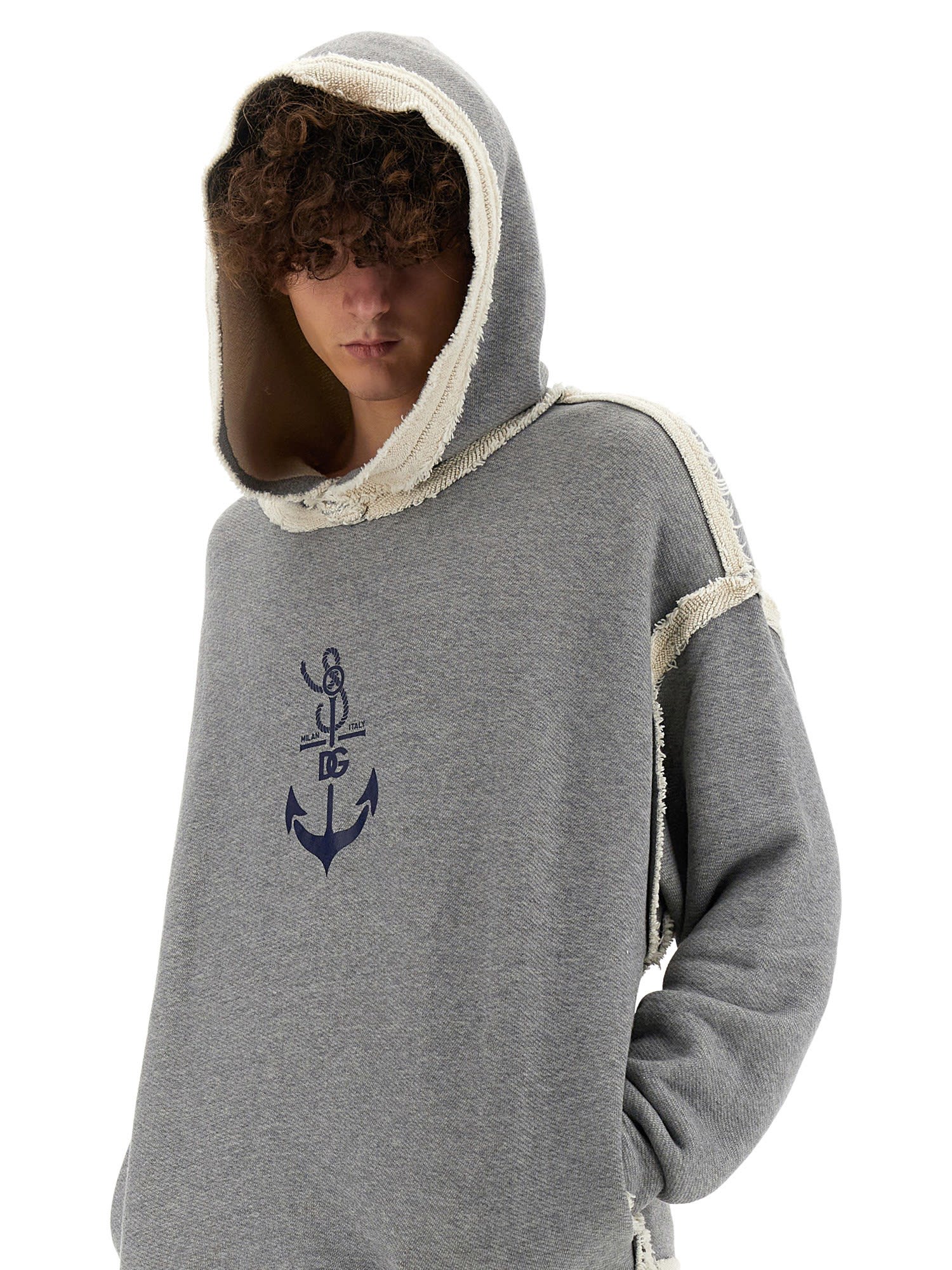 Dolce & Gabbana Logo-print Contrasting-trim Hoodie In Grey