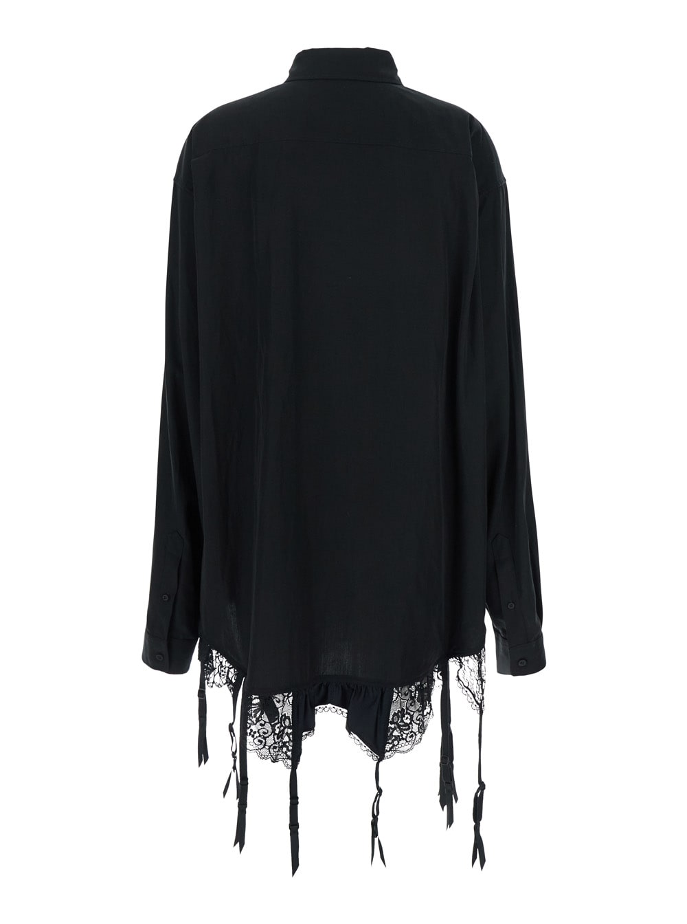 Balenciaga Lingerie Black Sirt With Button-down Collar And Lingerie Detail On The Hem In Tech Fabric Woman
