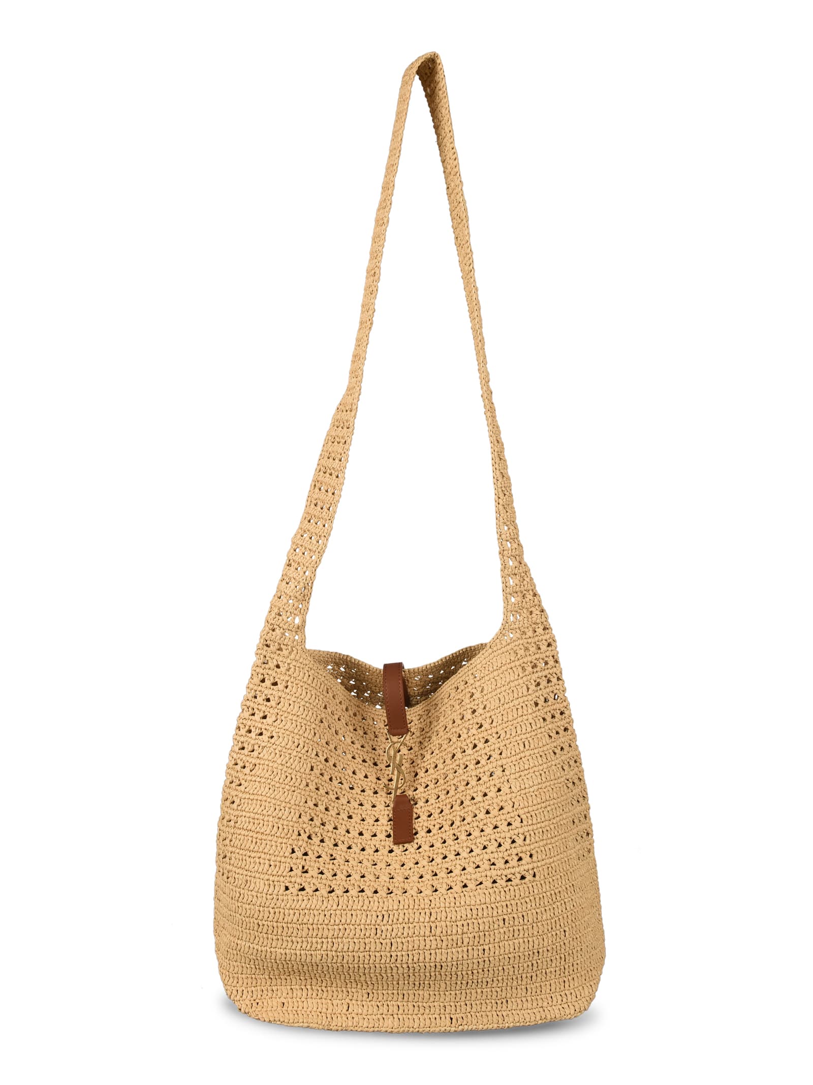 Saint Laurent Perforated Logo Hook Shoulder Bag In Raffia | ModeSens