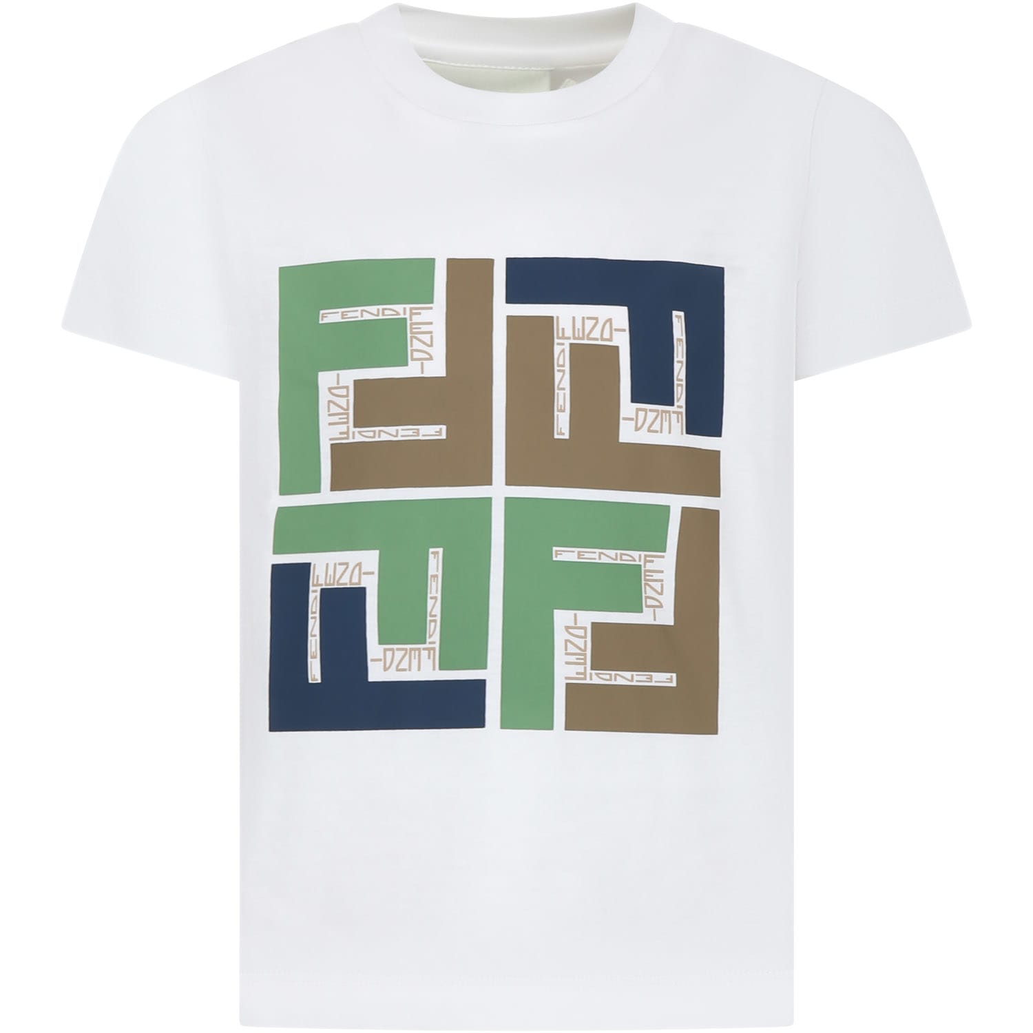 Fendi White T-shirt For Kids With Iconic Ff