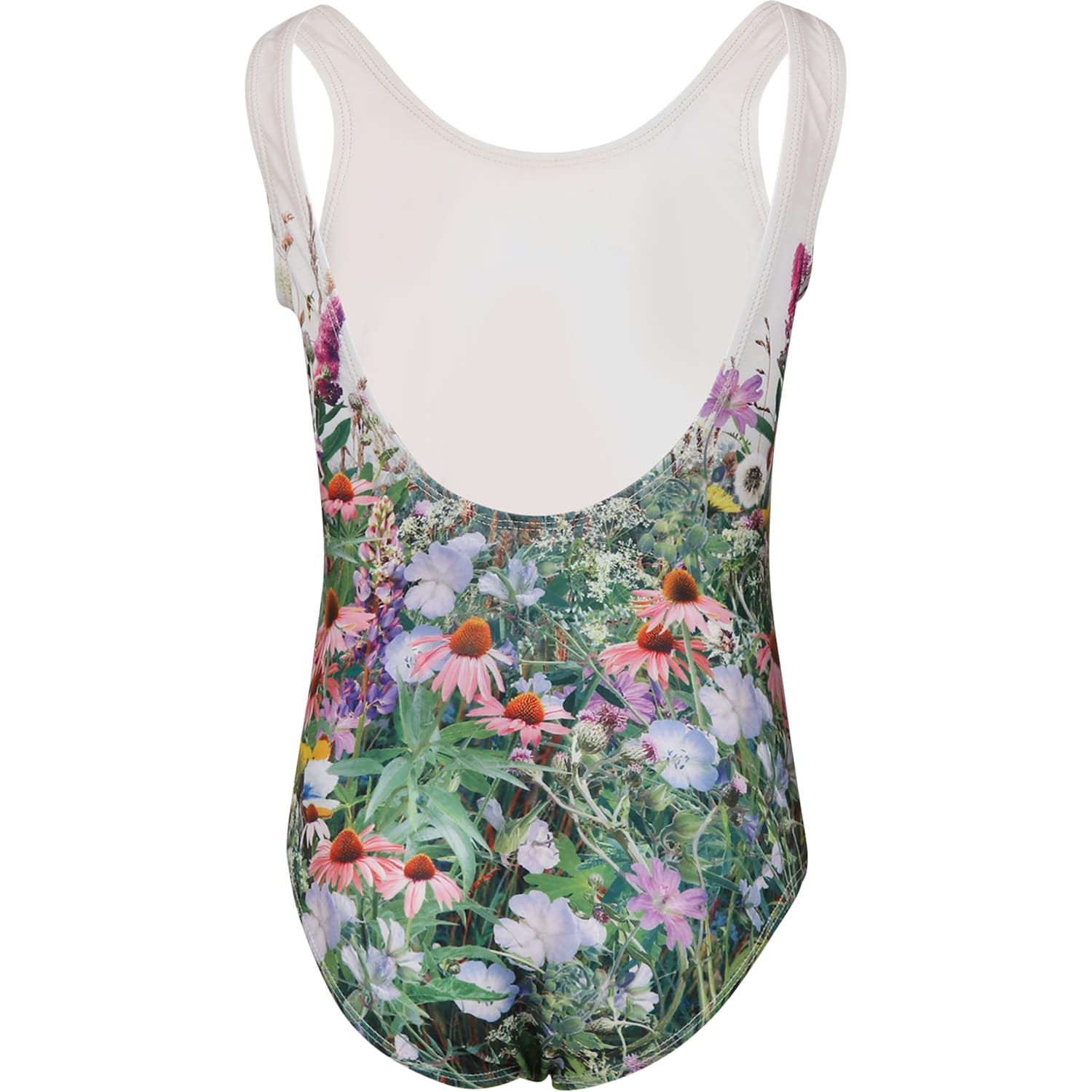 Shop Molo Ivory Swimsuit For Girl With Horses And Flowers Print