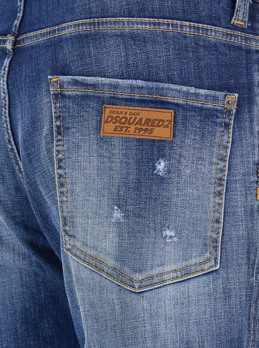 Shop Dsquared2 Cool Guy Blue Five-pocket Jeans With Logo Patch In Stretch Cotton Denim Man