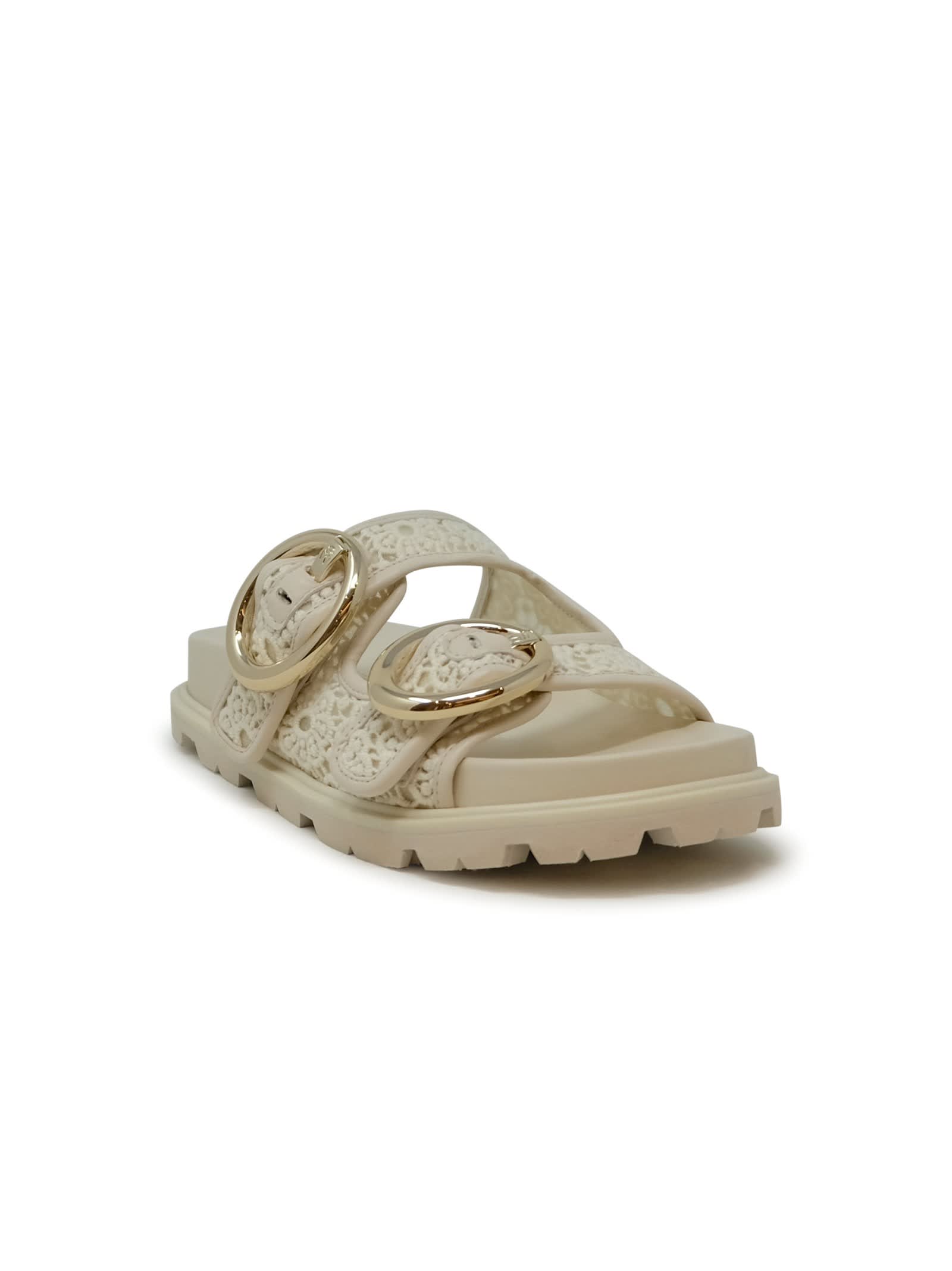 Stuart Weitzman Sk758 Ivory Lace Benni Sport Slide Sandals In Neutral