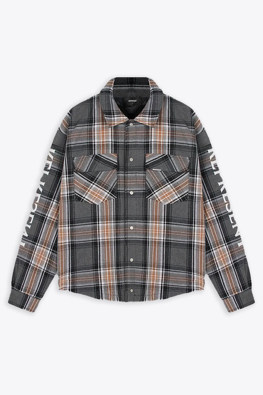 REPRESENT QUILTED FLANNEL SHIRT GREY AND BEIGE CHECK FLANNEL SHIRT - QUILTED FLANNEL SHIRT
