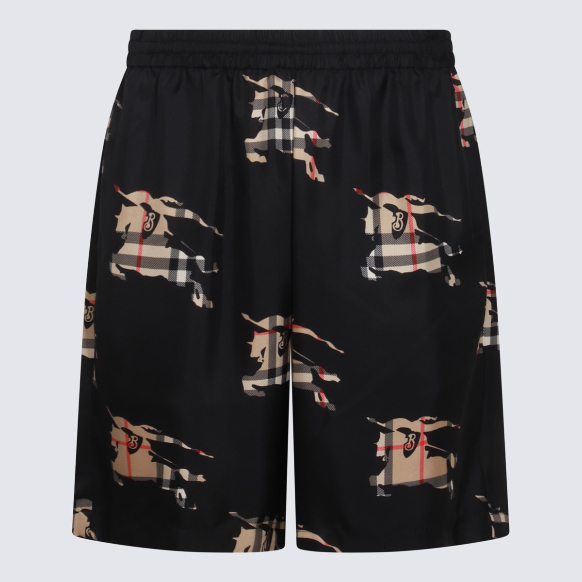 Shop Burberry Black And Beige Silk Shorts