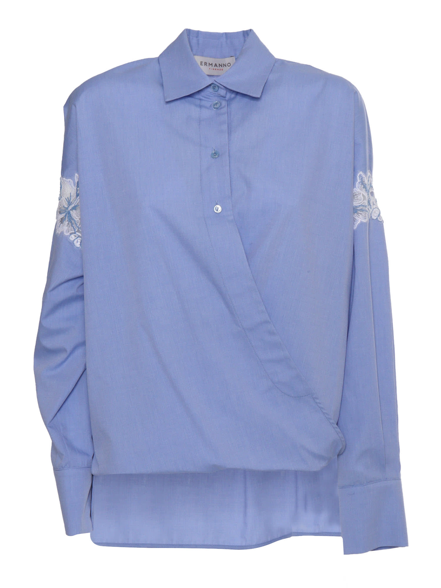 Ermanno Ermanno Scervino Light Blue Shirt With Lace