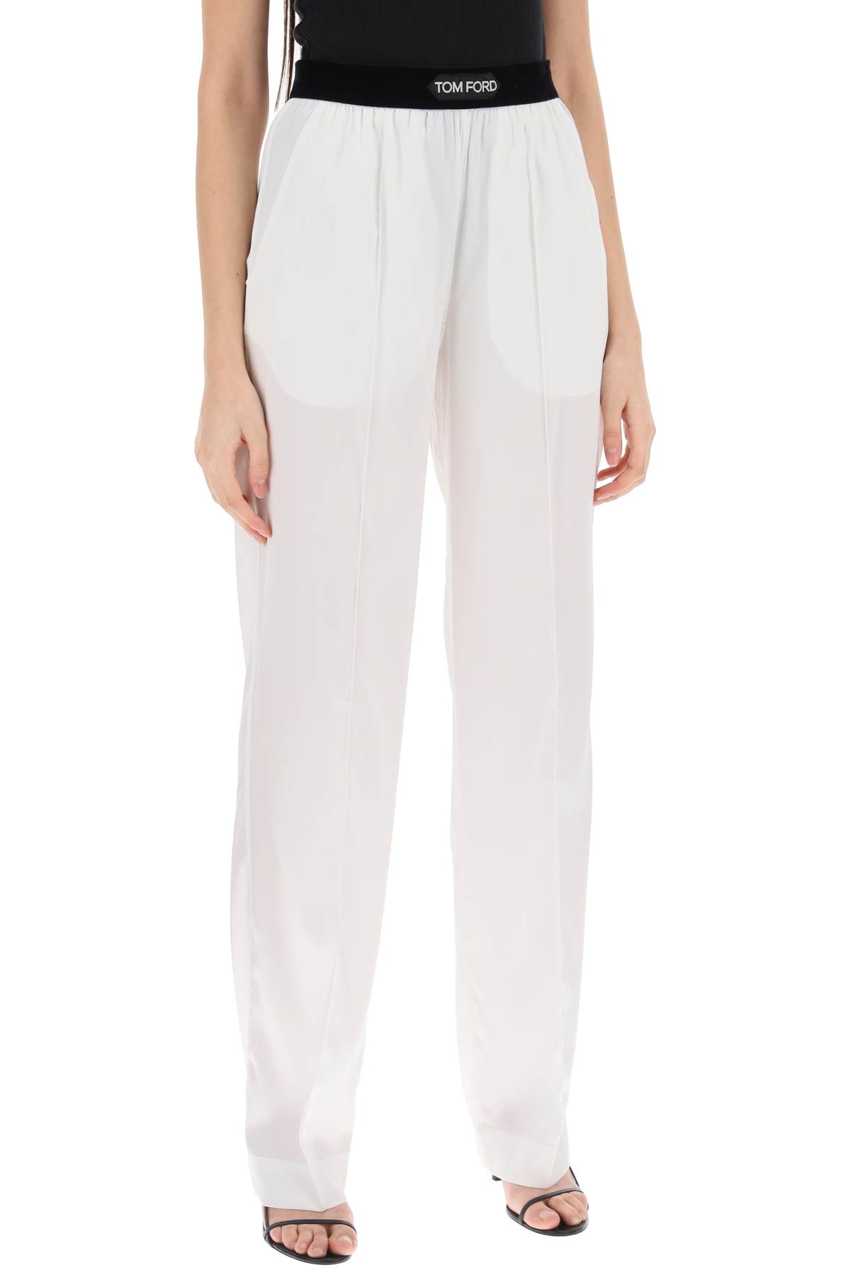Shop Tom Ford Silk Pajama Pants In Ecru (white)