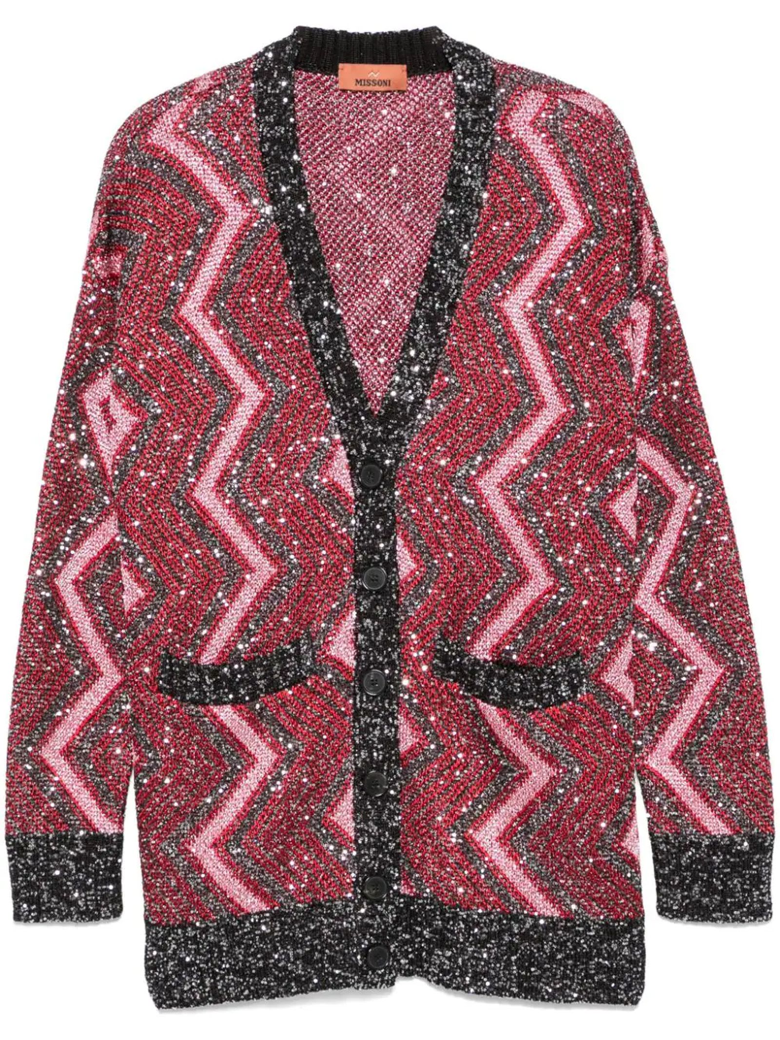 Shop Missoni Oversized Cardigan With Macro Zig Zag And Sequins In Multicolour