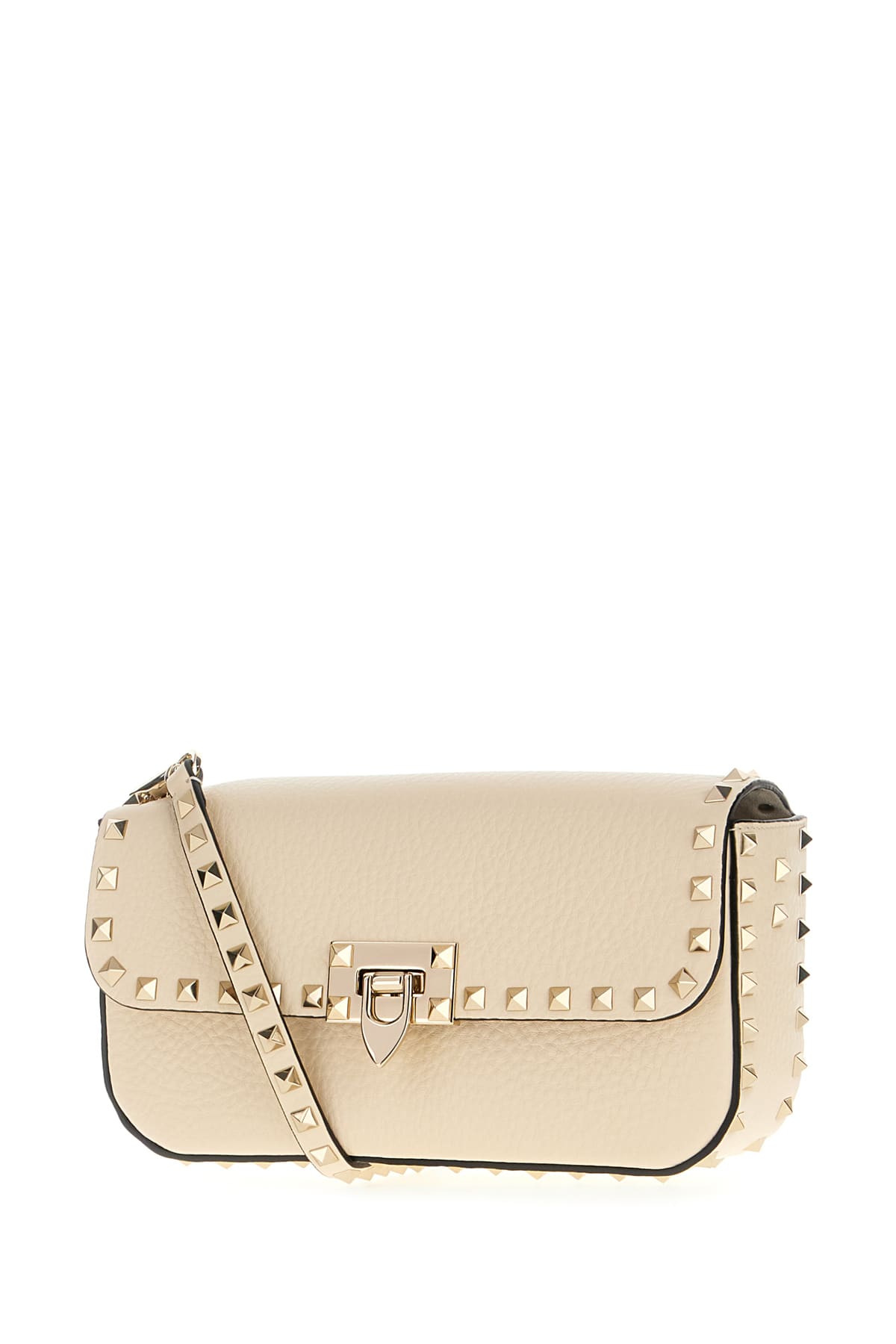 Shop Valentino Sand Leather Rockstud Shoulder Bag In Lightivory